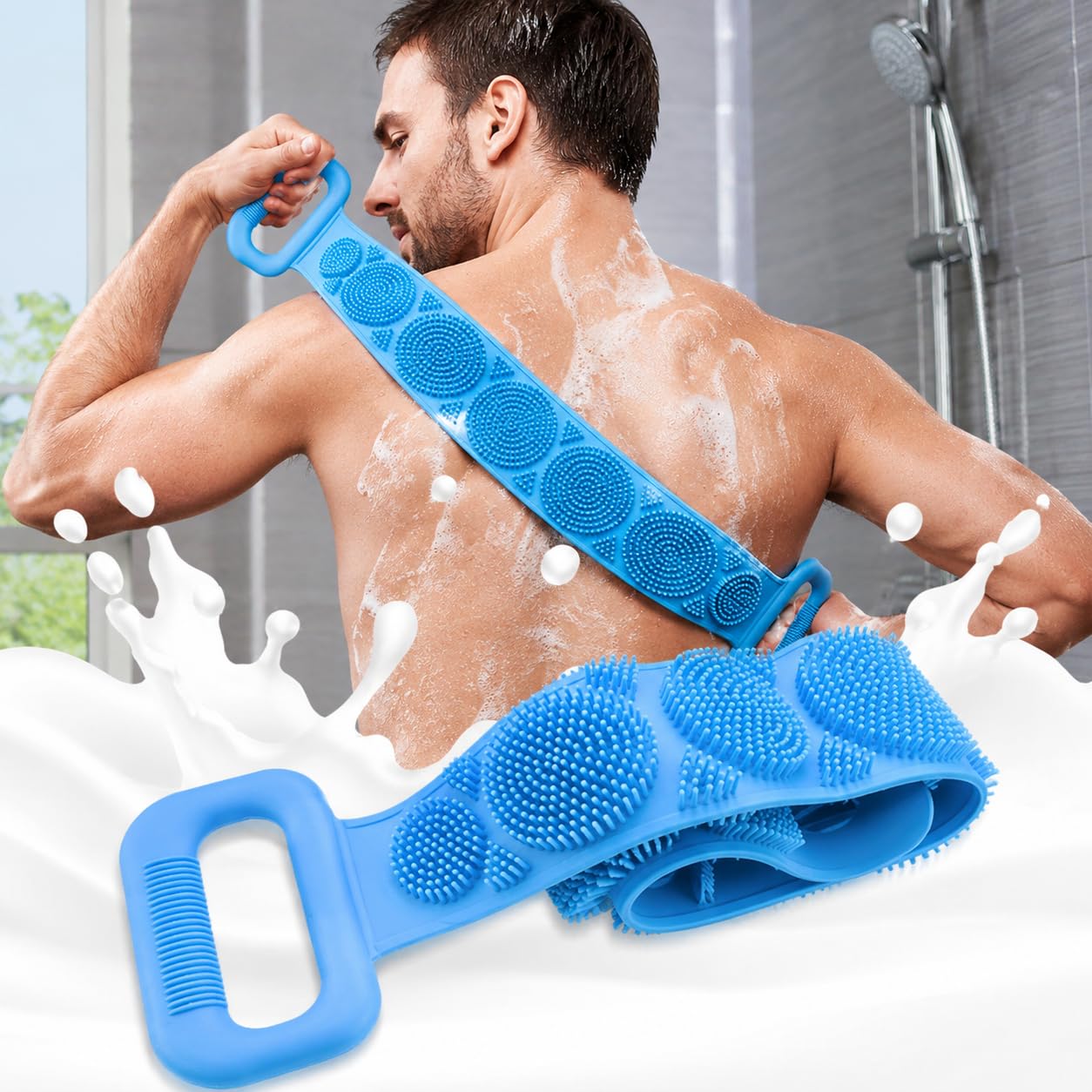 Silicone Shower Body Back Scrubber for Men Women| Double Sided Back Cleaning Brush |Flexible Belt | Deep Skin Exfoliating Massage Brush | Quick Dry Bath Loofah-image-25
