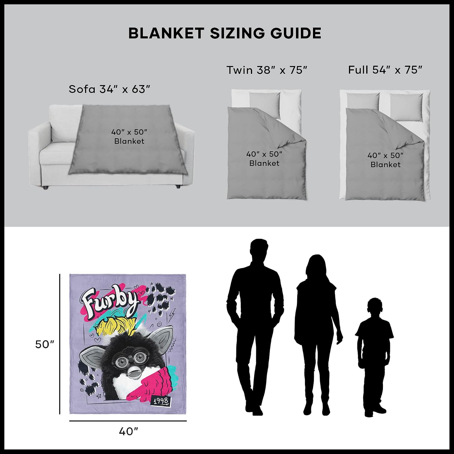 Northwest Hasbro Furby, Furby 1998, Silk Touch Throw Blanket, 40 x 50 Inches