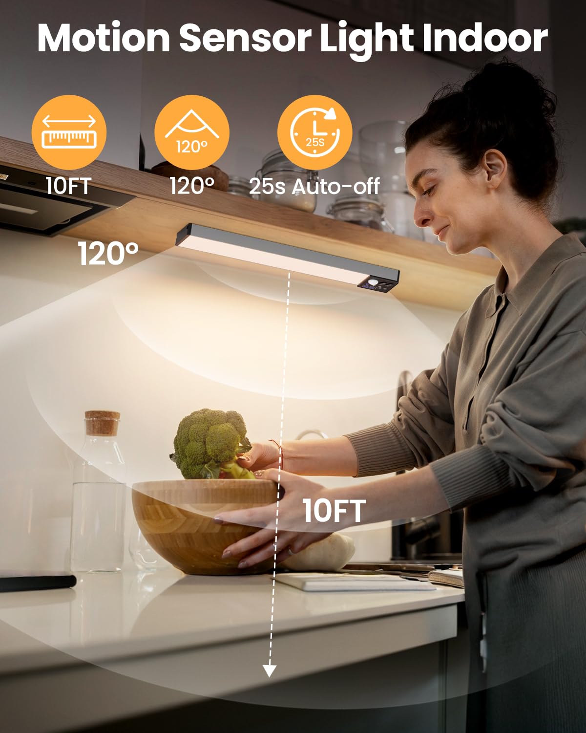 Kinamy LED Unterbauleuchten Mit Bewegungsmelder - 3 Stück, Dimmbar