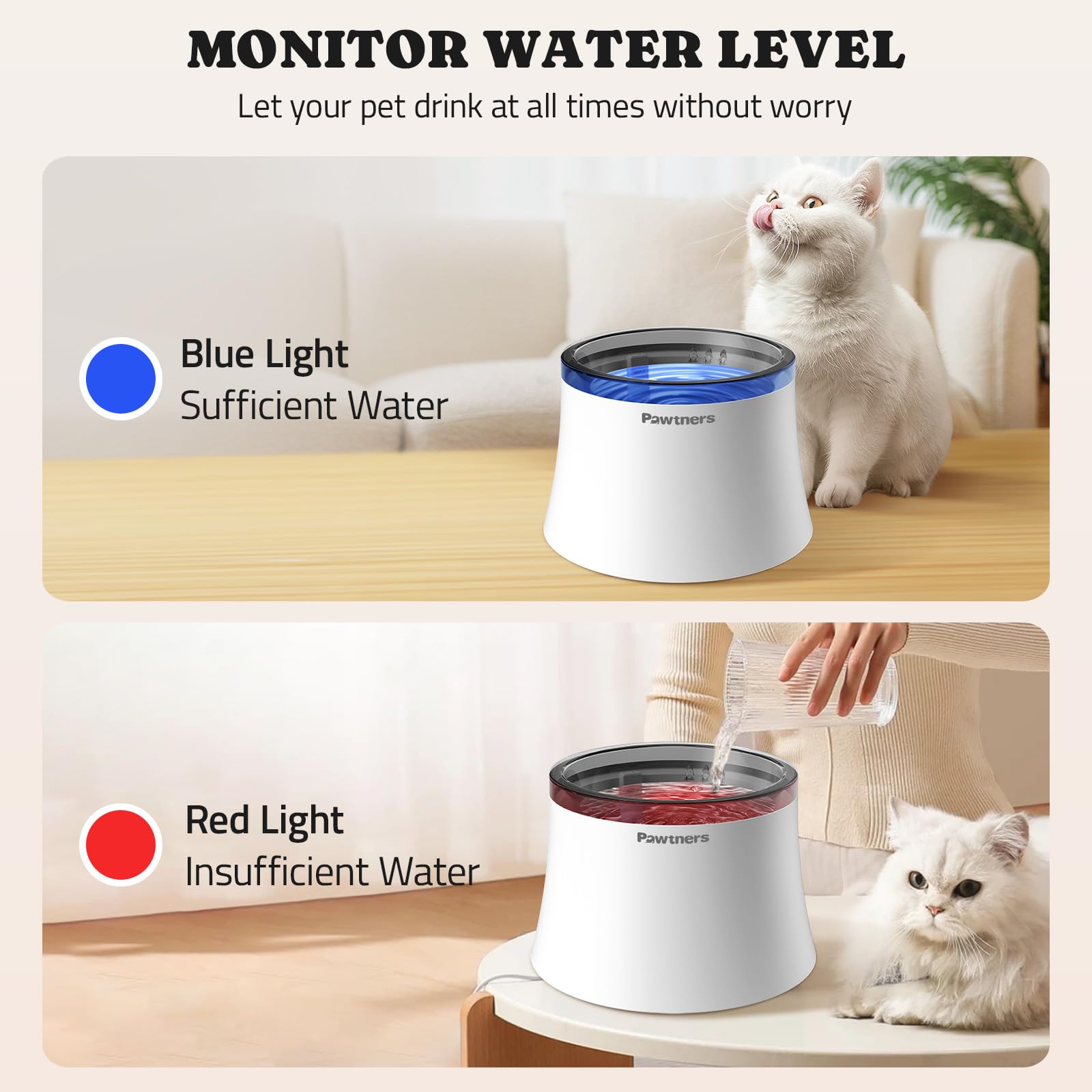 Pawtners Dog Water Fountain, 1 Gallon Dog Water Bowl Dispenser for Small Medium Large Cats, Automatic No Spill Dog Water Bowl with Vortex Filter, Deep Drinking Area and Quiet Pump - image 8