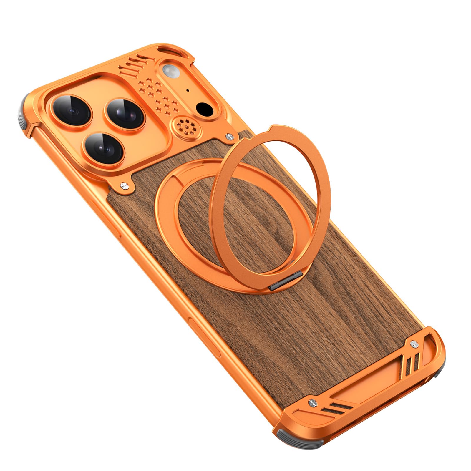 Coque iPhone 17 Pro aromathérapie et support orange pour vos vidéos en voyage