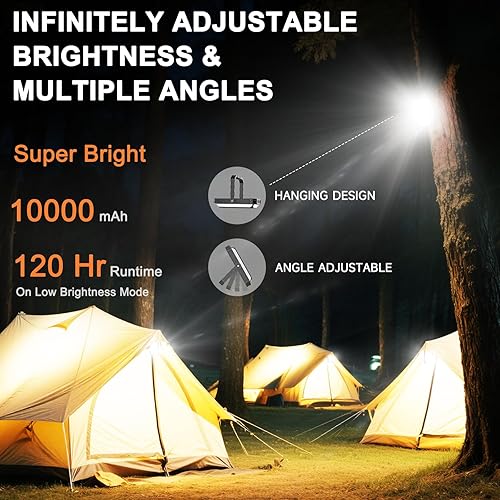 Miniatura 2 de Linterna de camping LED recargable  hasta 120 horas, 10,000 mAh luces de camping portátiles con luz roja y 12 modos de luz, pantalla LCD, regulable,