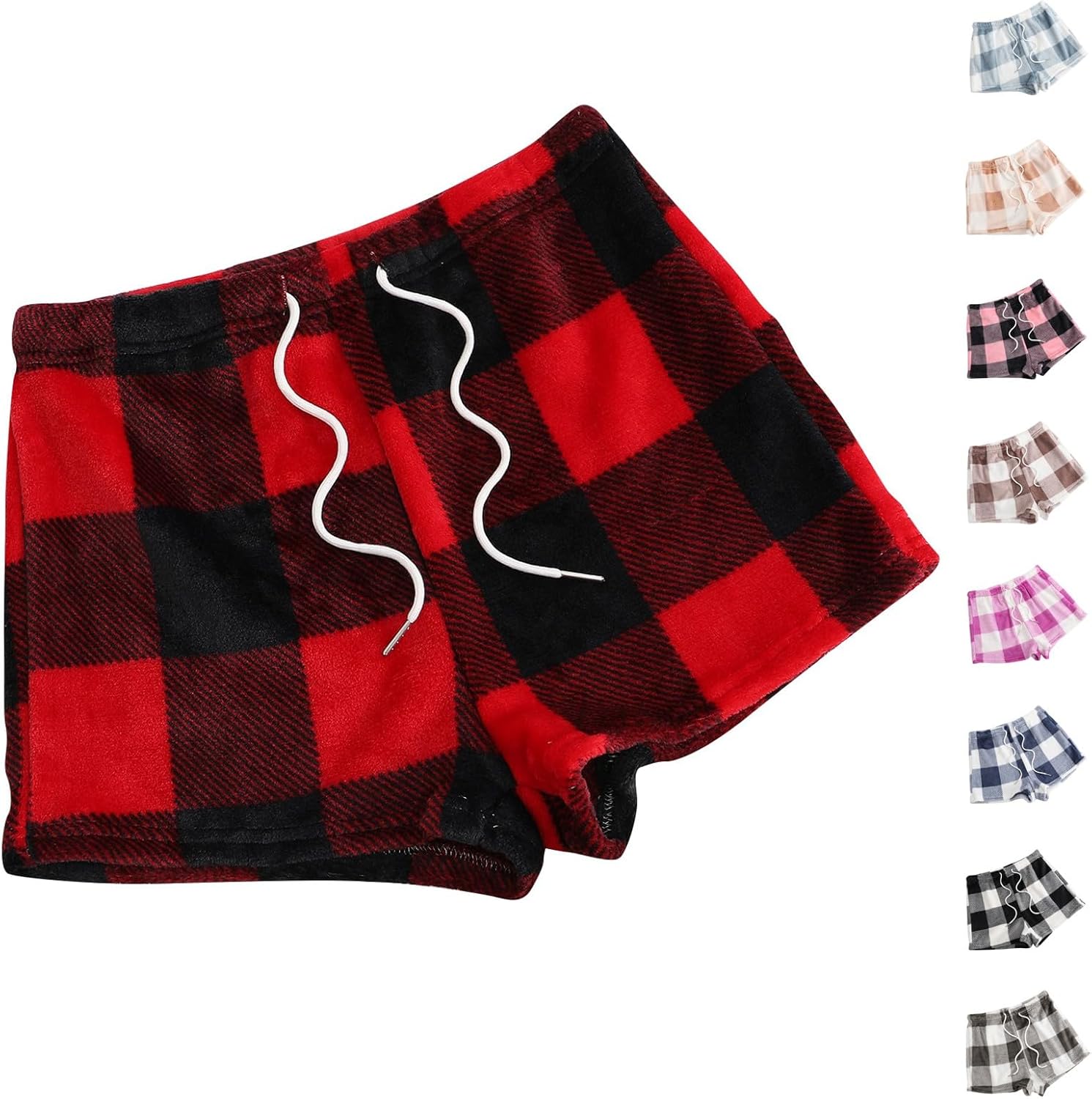 Plaid Flannel Pajamas Shorts Comfy Fuzzy Plush Sleep Shorts Casual Fleece Lounge Short Trendy Elastic Waist Pants
