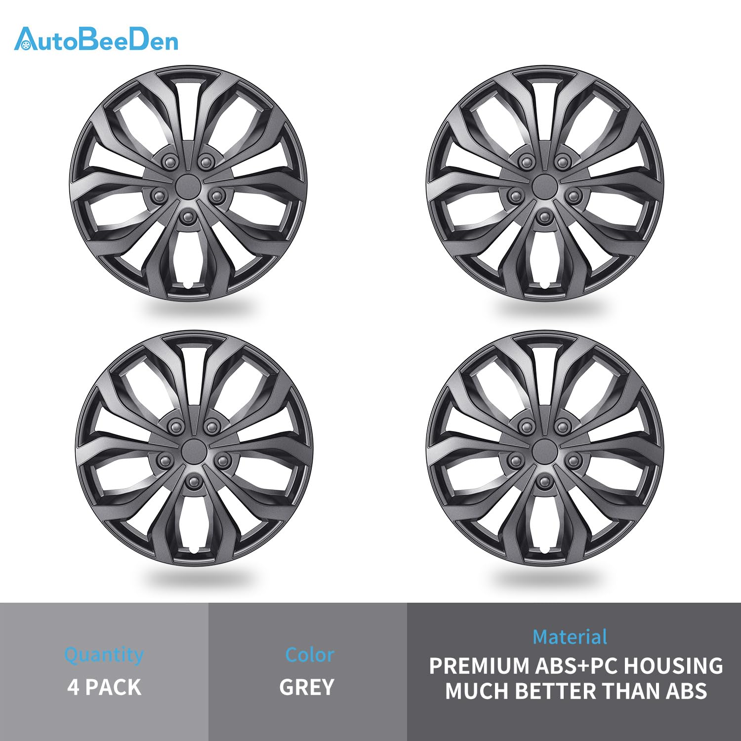 4er-Pack Universal Radkappen für 17 Zoll Räder, 17" Radzierblenden, Radblenden (Grau, 17 Zoll)