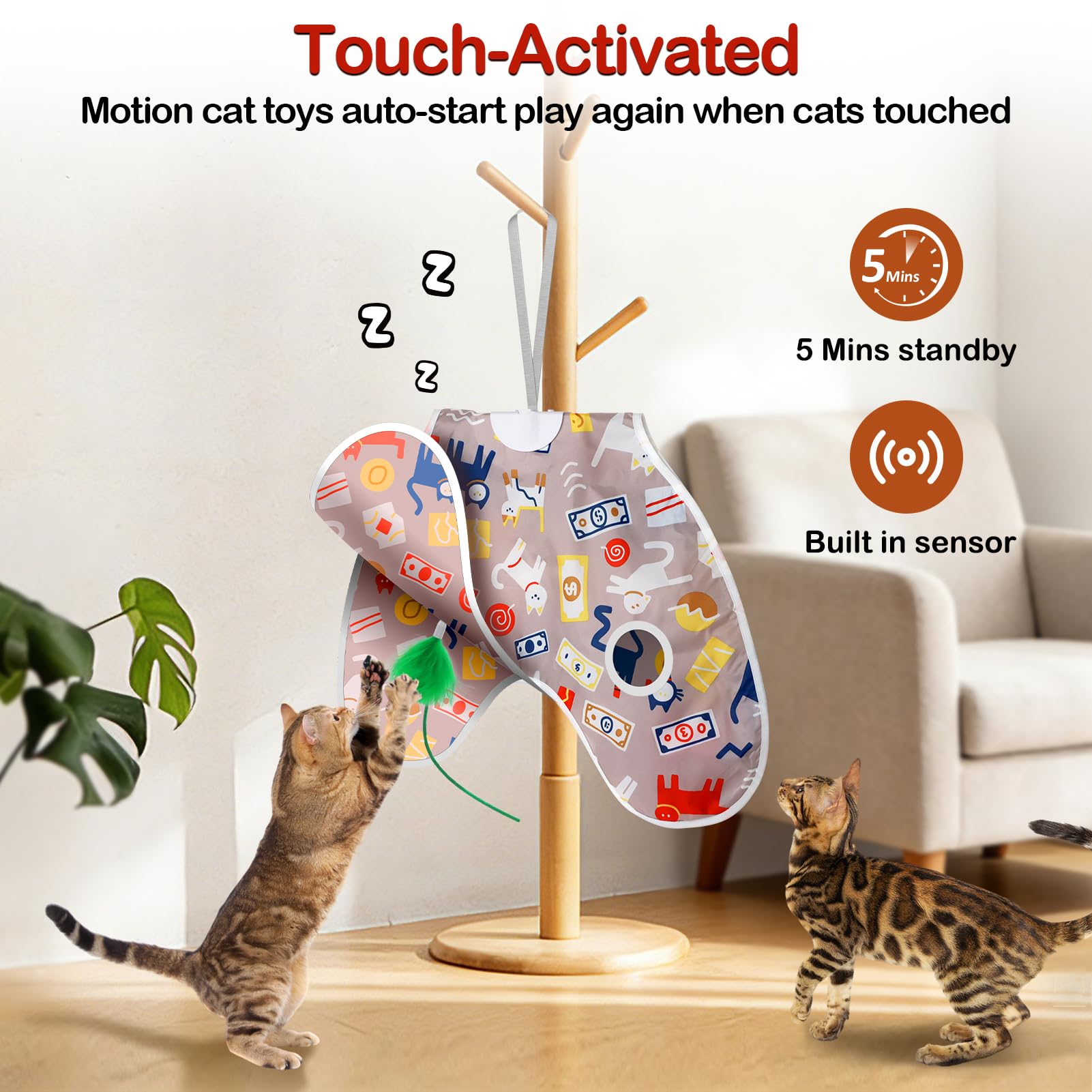 Juguetes interactivos para gatos con plumas ocultas en movimiento, juguetes para gatos colgantes en la pared, juguete para gatos de interior, hogares de varios gatos (rosa)
