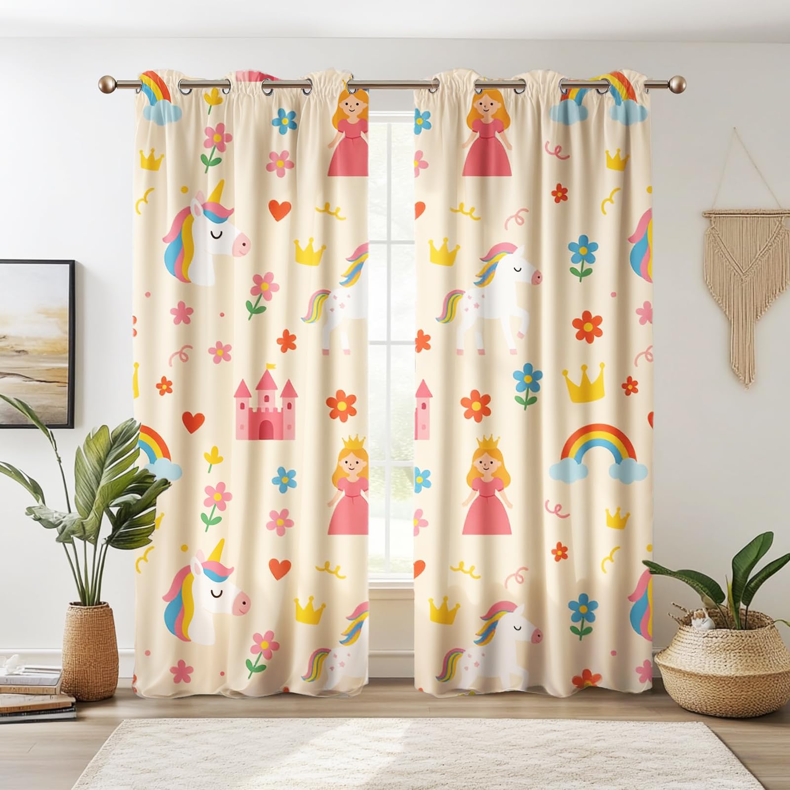 NETMEO 2 Panels Unicorn Blackout Curtains for Nursery & Toddler Room, Yellow Unicorn, W 52" x L 71.7" (2 Panels)