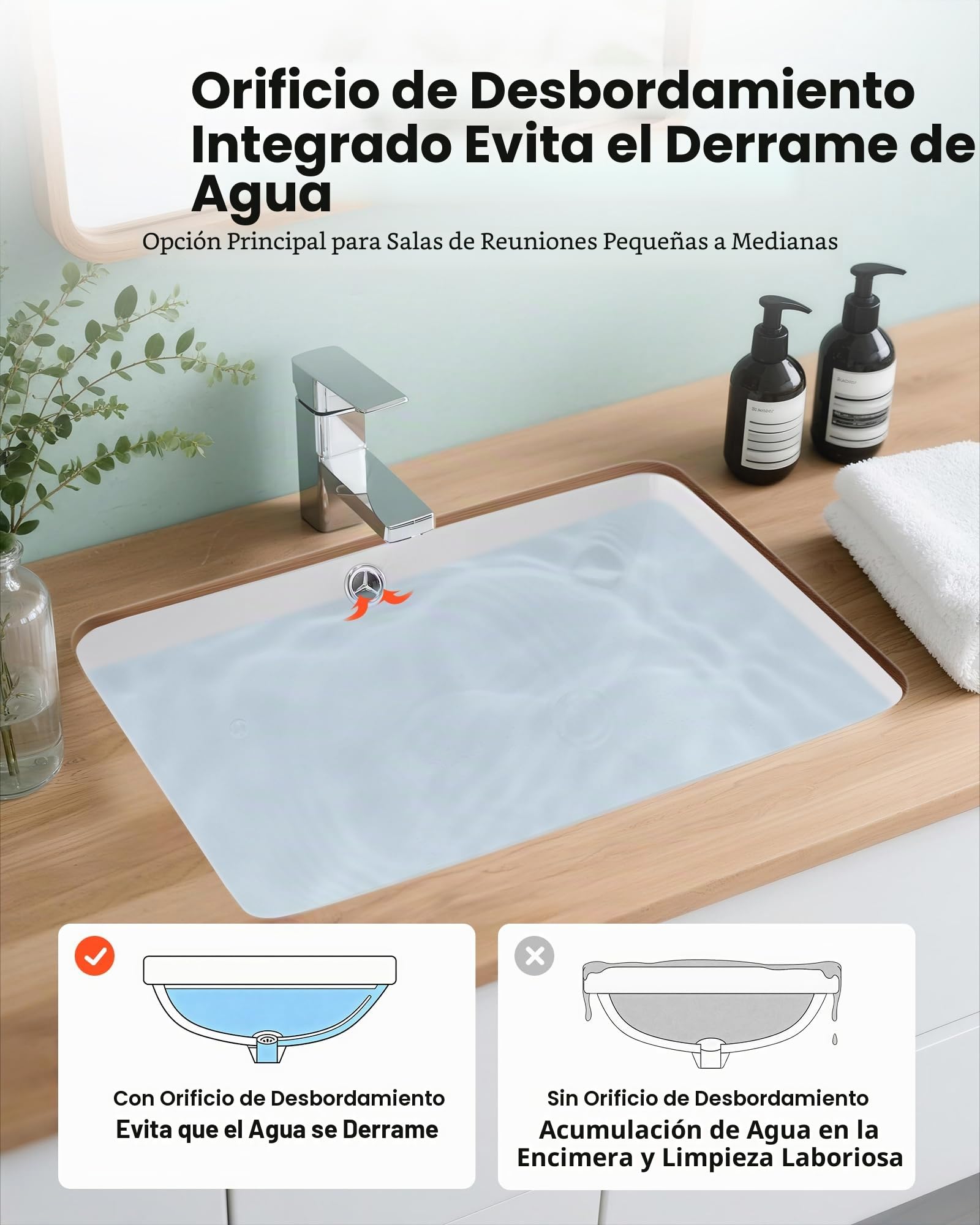 VEVOR Lavabo Bajo Encimera de Cerámica Rectangular, con Rebosadero, Fregadero de Cocina Moderno Bajo Encimera para Espacios Pequeños, Orificio de Desbordamiento, Color Blanco, 515 x 385 x 190 mm