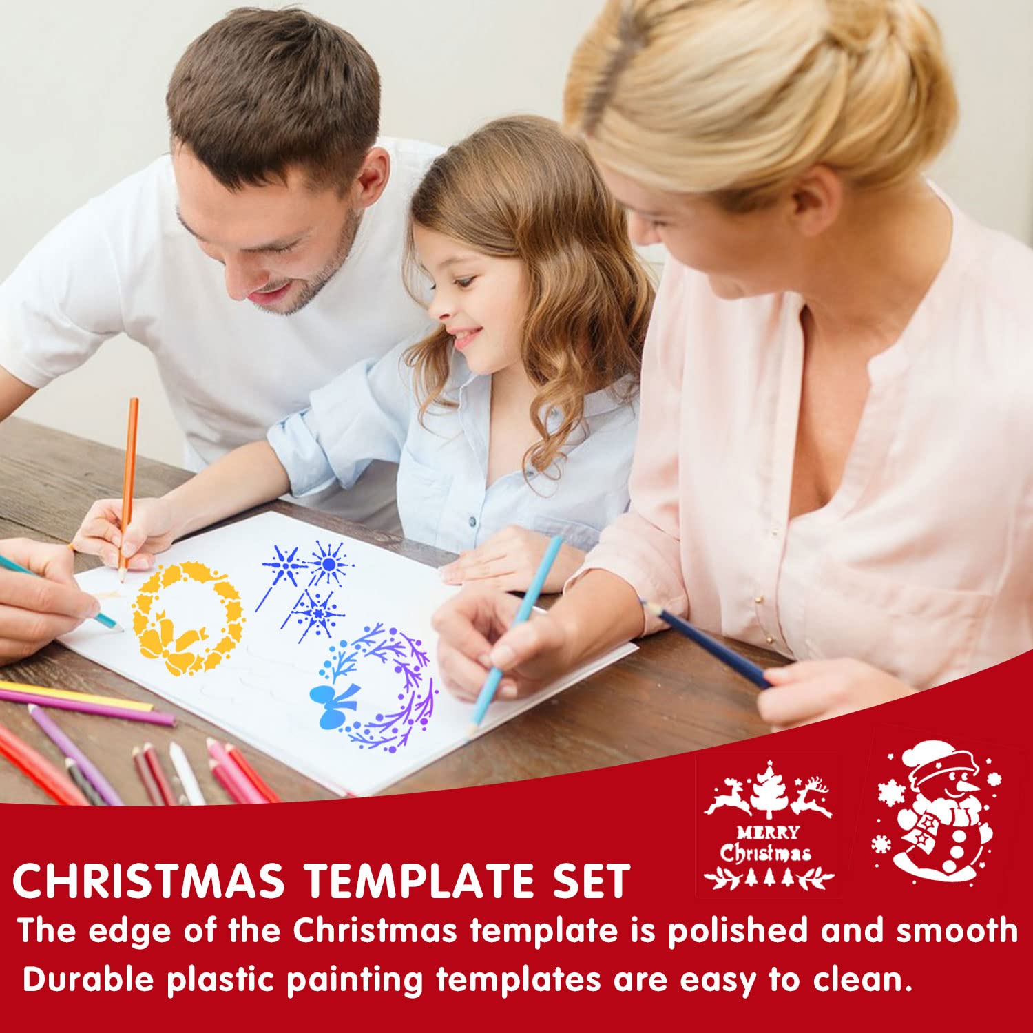 Kit De 9 Pochoirs De Noël En Plastique PET - 14,5x14,5 Cm - Pour Décorer Fenêtres, Cartes, Scrapbooking - Cadeau Enfant