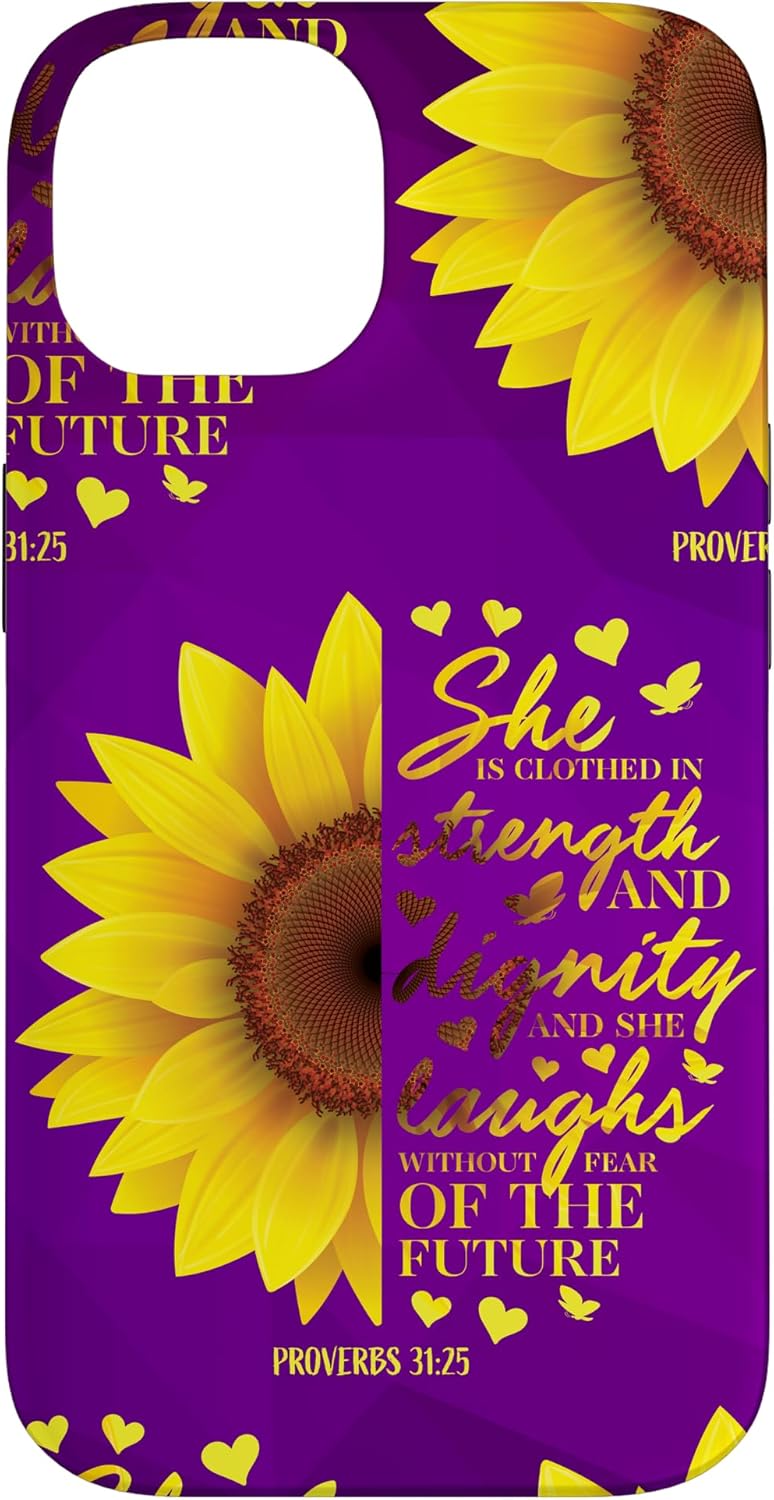 iPhone 13 Inspirational Christian Verse Proverbs 31 Purple Sunflower Case