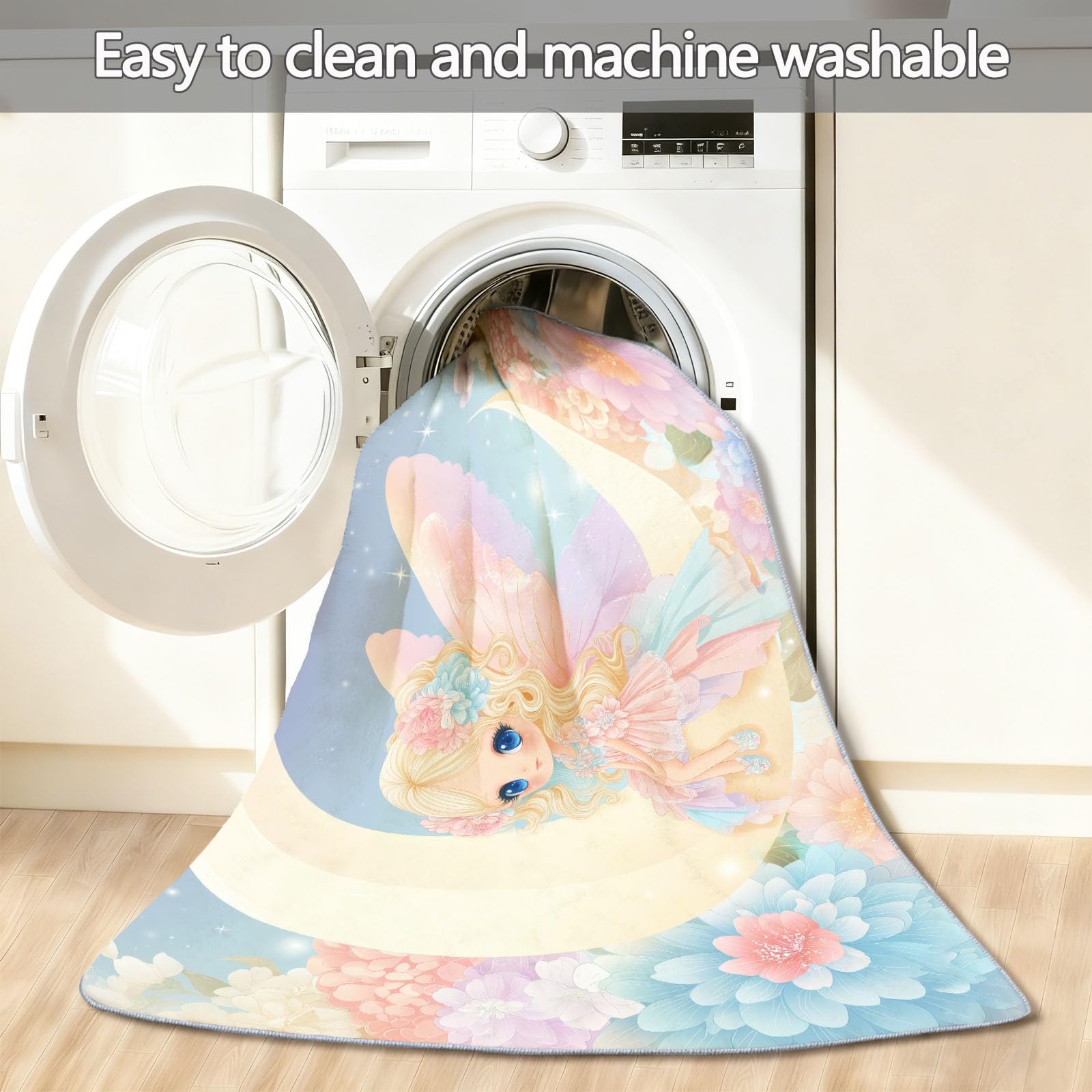Fleurs Lune Fée Tapis de Salon, Tapis de Dimensions 60x110cm antidérapant et Lavable, Dessin Animé Mignon Multicolore pour Les Chambres Les Salons et Les couloirs