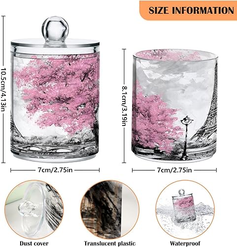 Miniatura 3 de xigua París - Soporte para Qtip de la Torre Eiffel con tapa, paquete de 2 tarros de plástico transparente para boticario, recipientes de