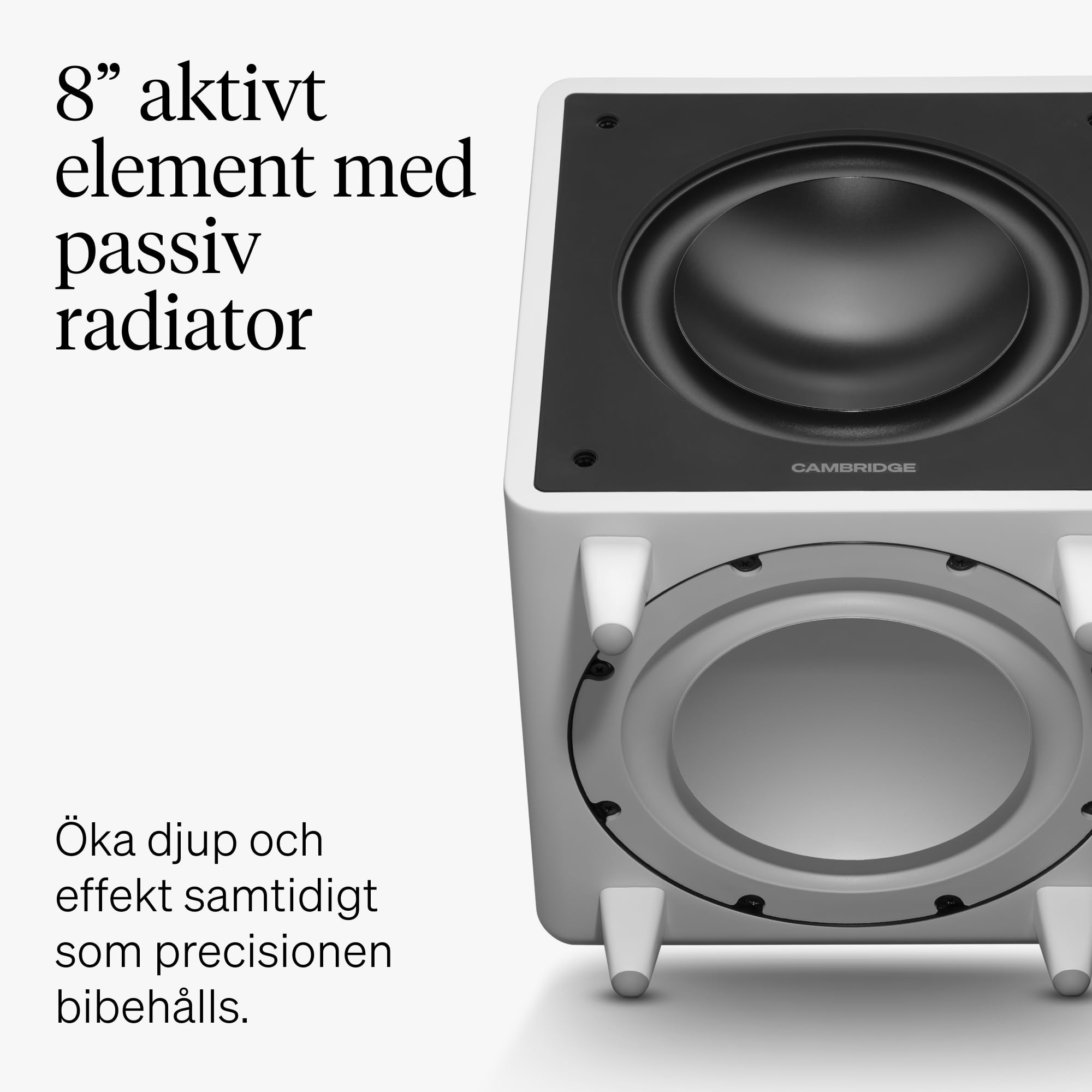 Cambridge Audio MSX Sub 300 - Subwoofer Activo 300W Potente Altavoz HiFi Graves con Doble Driver, Ajuste Frecuencia & Fase, Cine en Casa & Sistemas Estéreo – Blanco