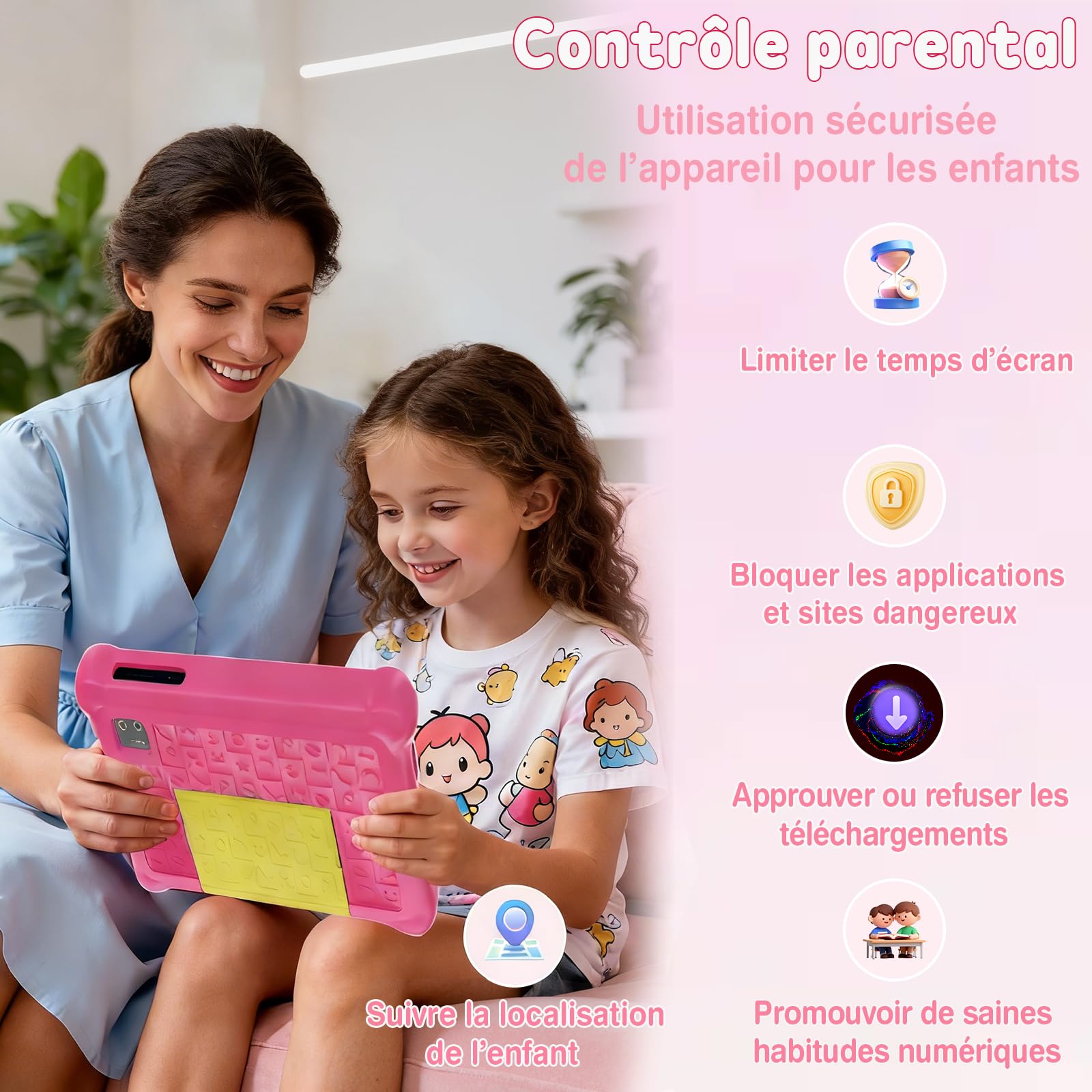 Tablet dla dzieci 17,8 cm (7 cali), tablet Android dla dzieci, 5 GB pamięci RAM, 32 GB pamięci ROM, kontrola rodzicielska, IPS, HD, Bluetooth, WLAN, Quad Core, podwójny aparat, tablety dla