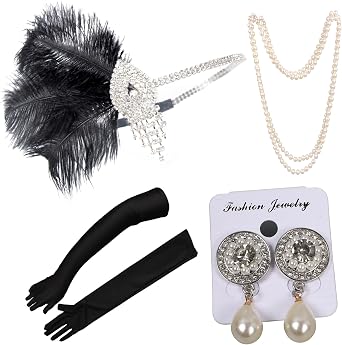 1920s Flapper Accessories Sets Roaring 20s Gatsby Costume Accessories Set for Women White Crystal