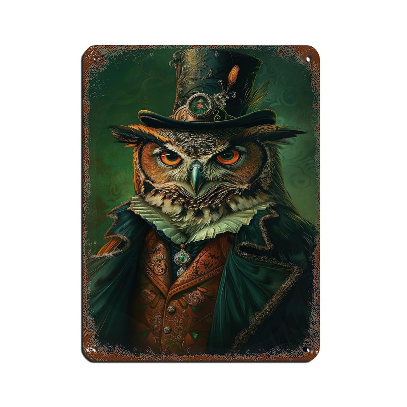 Dark Gentleman Owl Painting Poster Retro Poster Metal Tin Sign Chic Art Retro Iron Painting Bar People Cave Cafe Family Garage Poster Wall Decoration 12x16inch(30x40cm)