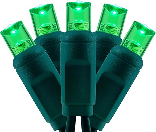YULETIME Luces LED de Navidad verdes de 0.197in, 48 pies, 140 unidades de 4 pulgadas de espaciado de una pieza, totalmente selladas, de alta