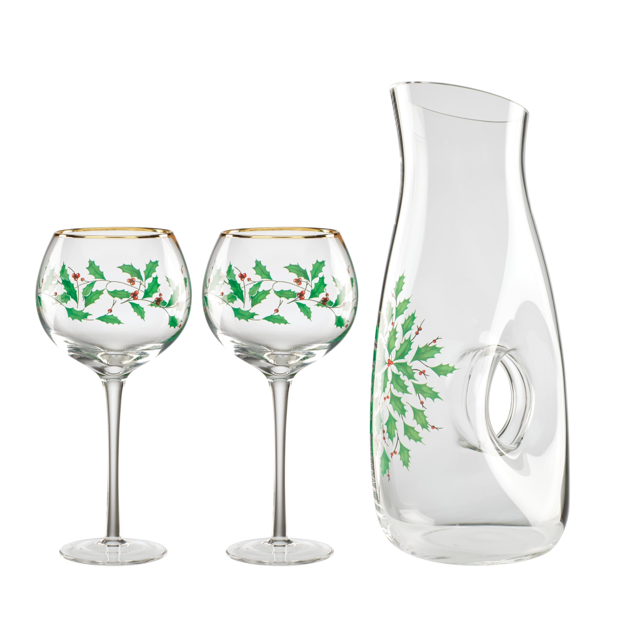 Lenox Holiday Drinkware Glassware Collection, Decanter & Wine Glass Set, 3-Piece