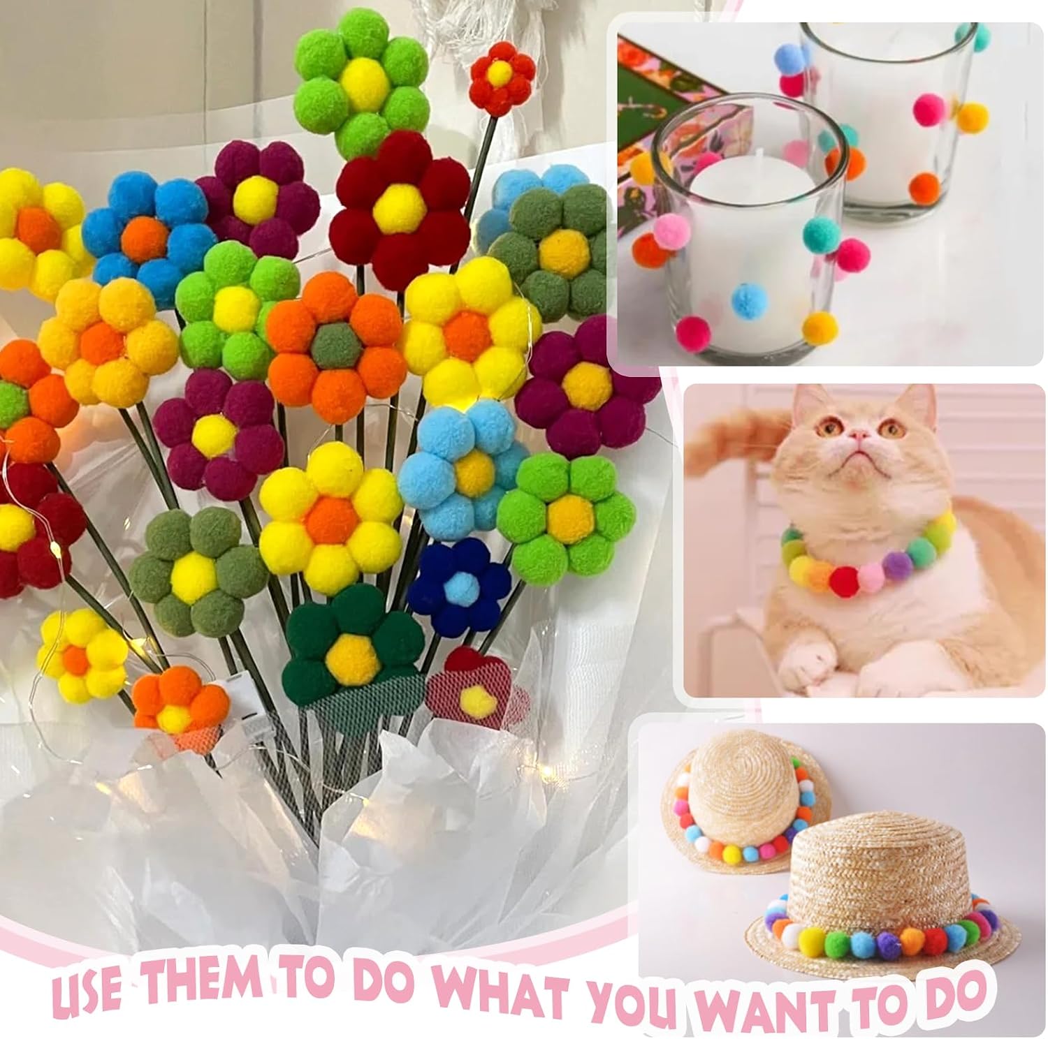 TOAOB 30pcs Large Pom Poms 2 Inch Multicolour Craft Pom Poms Fuzzy Pompoms Balls for DIY Crafts Projects Home Decorations