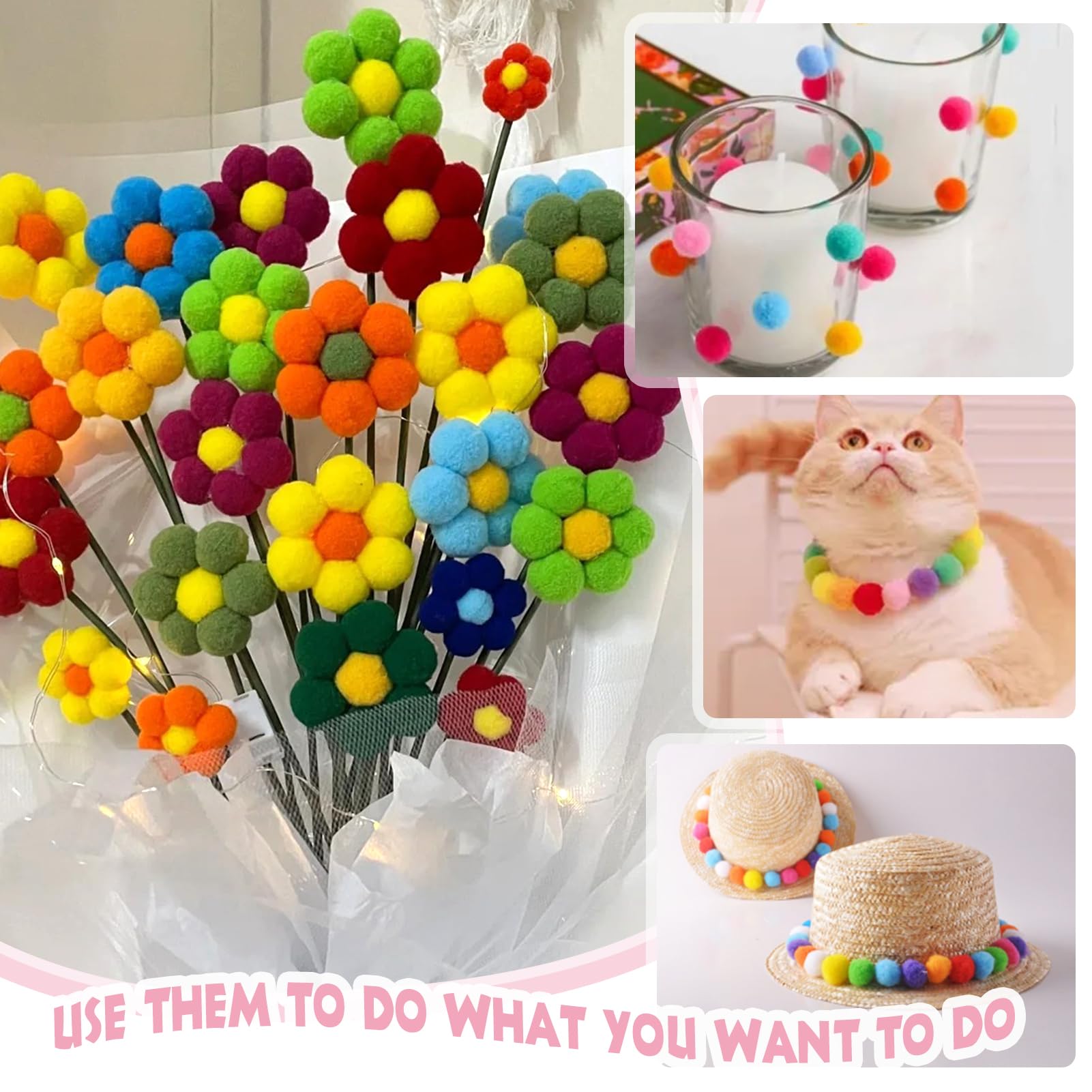 ToBeIT 100 pezzi pompon colorati Decorativo Pom Poms 2cm
