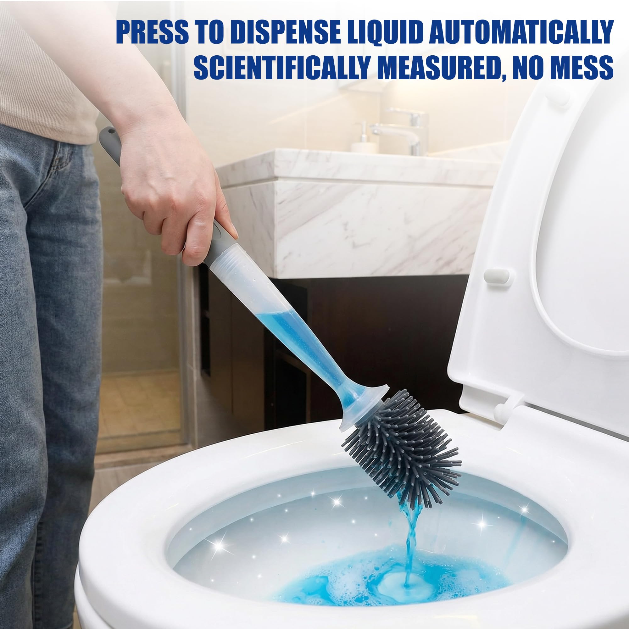Cepillo de baño WC de Silicona CHICGADGETS, Cepillo y Soporte para Inodoro, Sistema de Limpieza Integrado, Almacena y Libera Agentes de Limpieza, Antibacteriano, Antigoteo, Secado rápido, Inodoro — view 6
