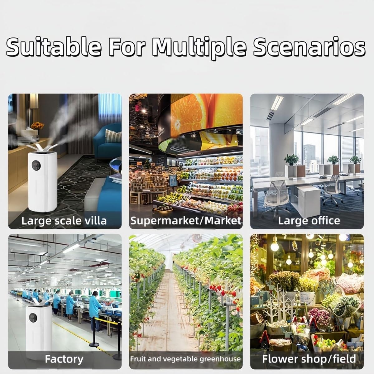 Humidificador comercial de 21 L con ajuste de humedad y temporizador, atomizador inteligente, cubre hasta 300 ㎡, ideal para invernaderos, supermercados y almacenes