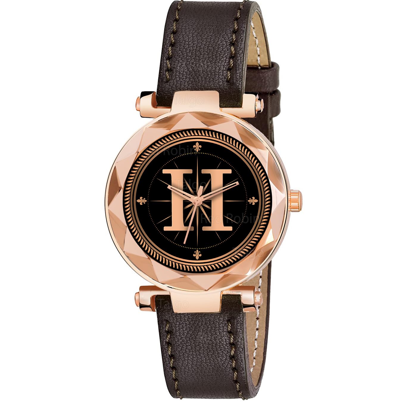 Sky Mart Analog Round Black Dial Alphabet H Design Stylish Brown Leather Strap Classic Design Fancy Wrist Watch for Women and Girls, Pack of 1 – Alpha-H-GEN-RG-BRW-CUTL