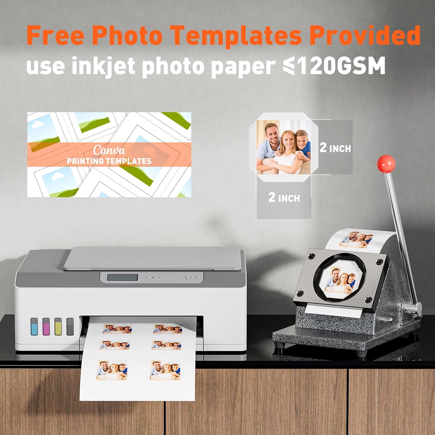 2x2inch Magnet Maker Machine Kit Acrylic&Cardboard Materials Compatible, Fridge DIY Photo Magnet Maker Press Machine+Paper Cutter+200 Sets Materials
