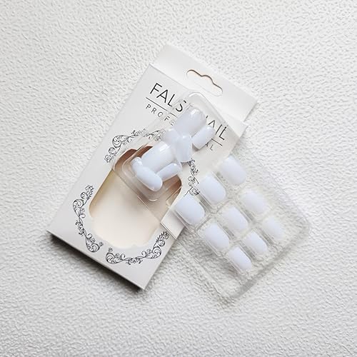 Miniatura 4 de Uñas postizas blancas a presión, uñas postizas cuadradas de cobertura completa con diseño de uñas acrílicas de color sólido, uñas artificiales