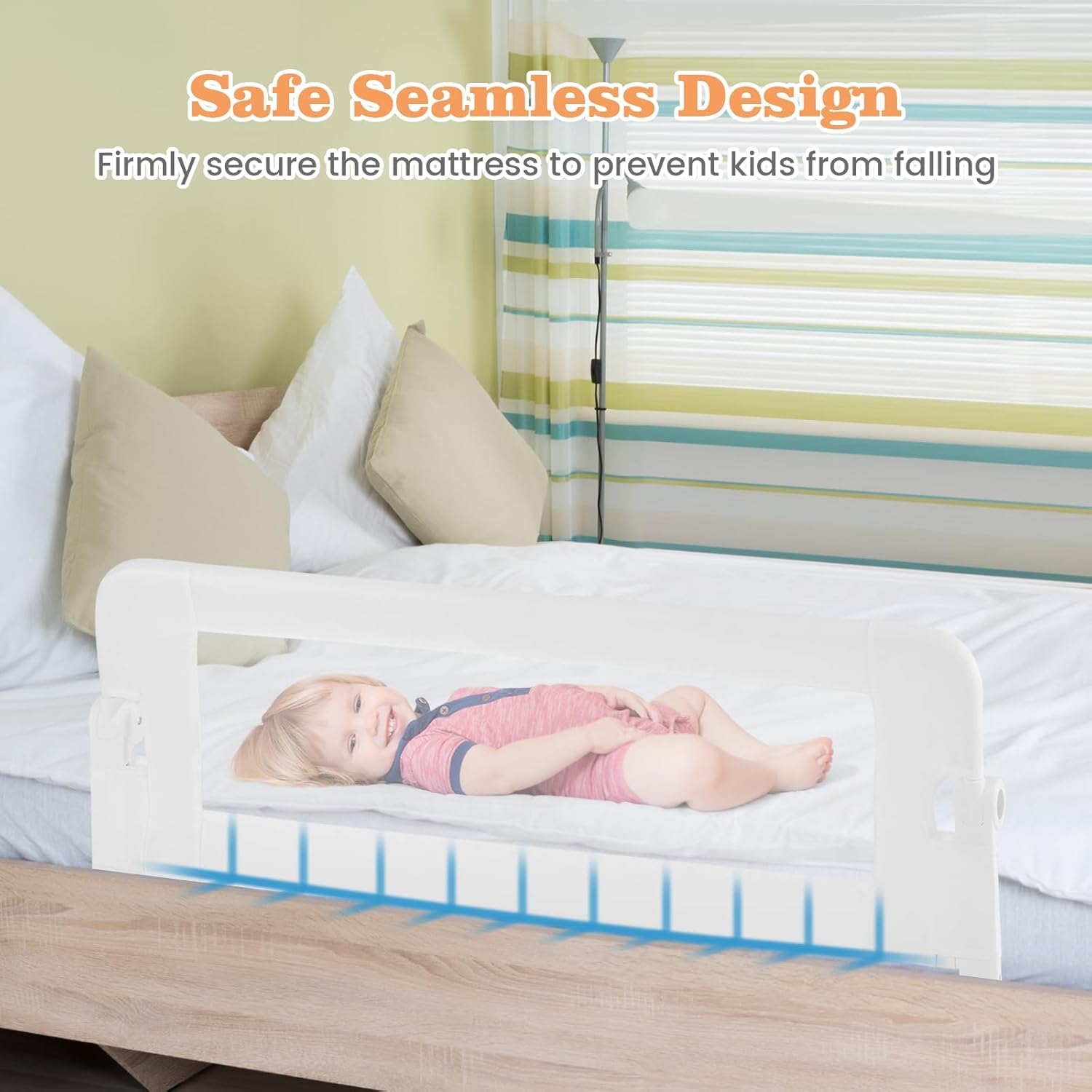 HONEY JOY Bed Rail for Toddlers, Extra Long, Foldable Portable Swing Down Safety Bed Guard Rail, Toddler Bed Rails for Crib, King Queen Full Twin Size Bed Mattress (White, 2 Pack, 47 Inch)