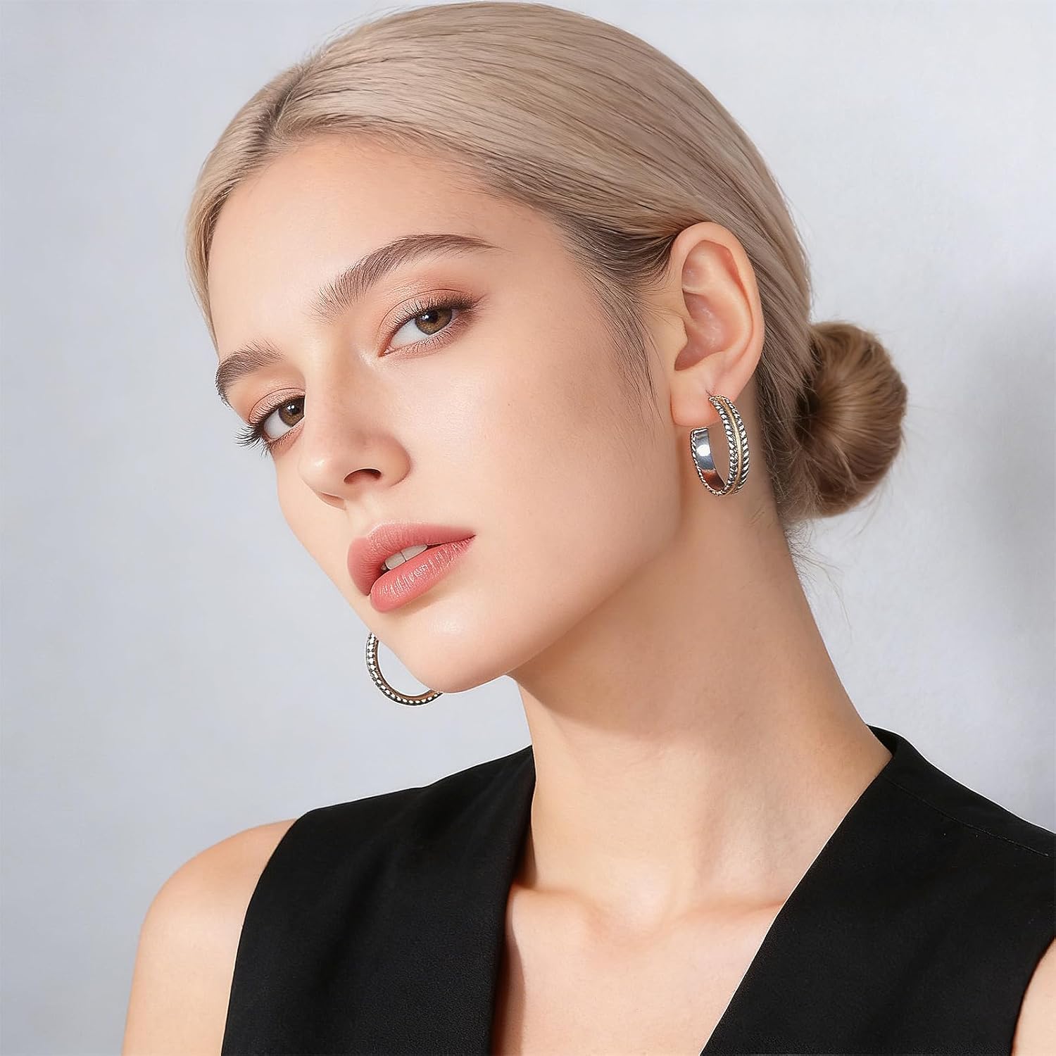 Two - Tone Twisted Rope Hoop Earrings - Silver & Gold Plated C - Shaped Statement Chunky Mix Metal Earrings for Women, Fashionable Daily & Party Jewelry - Image 4