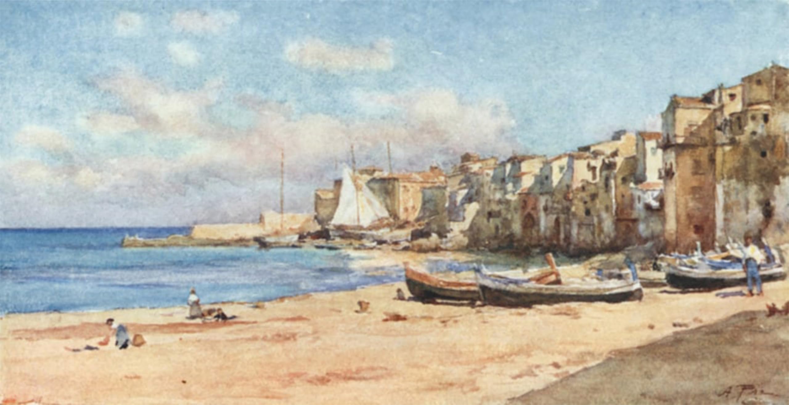 ARTXLXXBN Famous Painting Canvas Artwork Graffiti Print Port of Cefalu by Alberto Pisa Portrait Canvas Image for Home Decor 60x90cm