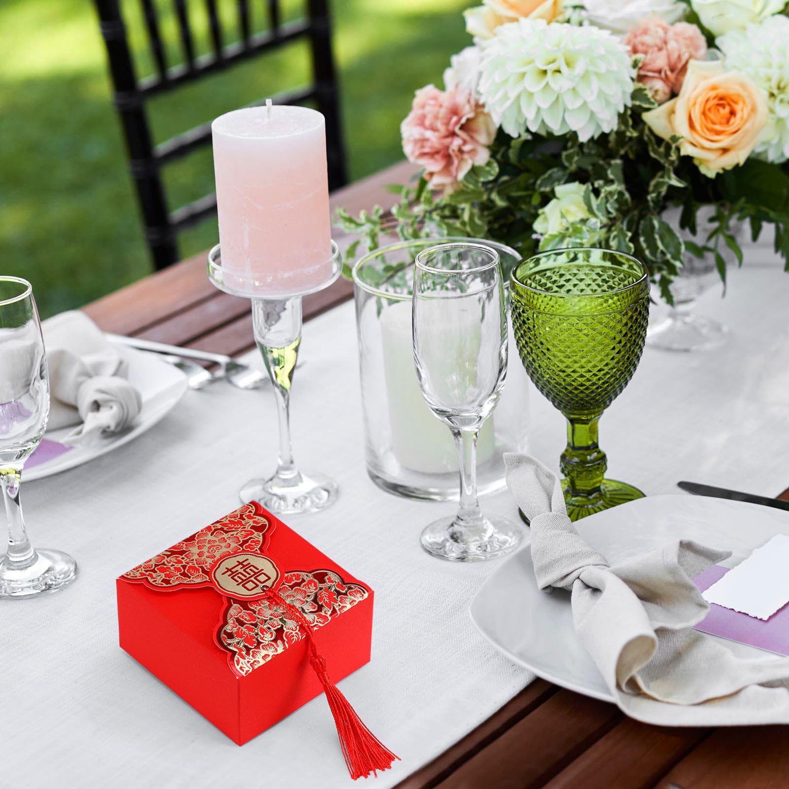 IMIKEYA 80 Pezzi Scatola Regalo Cinese per Dolci, Matrimonio, Carta Rossa