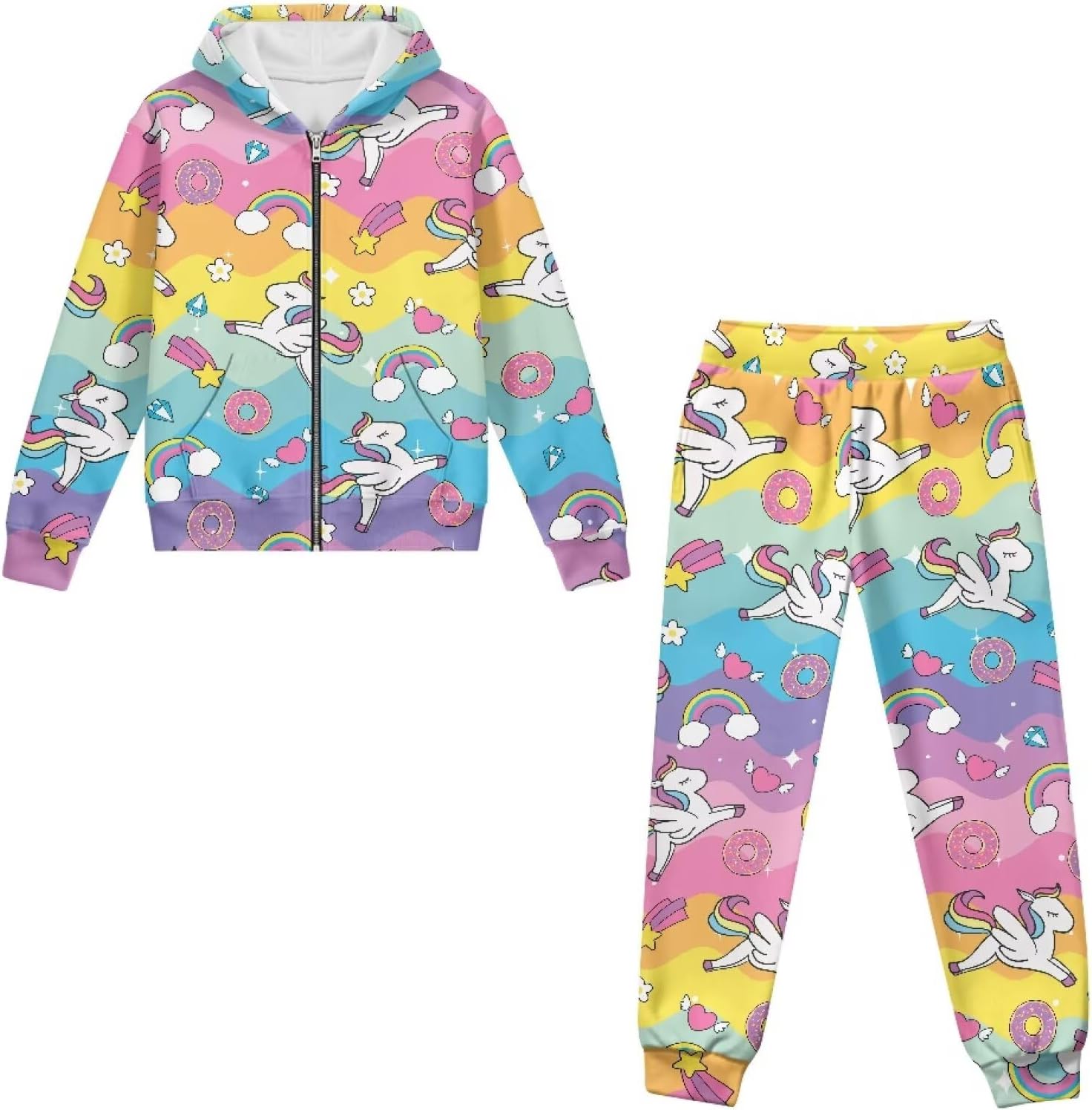 Girl's Tracksuits 2 Piece Zip Up Cozy Long Sleeve Sweat Suit Set Hoodie and Sweat Pant with Pocket