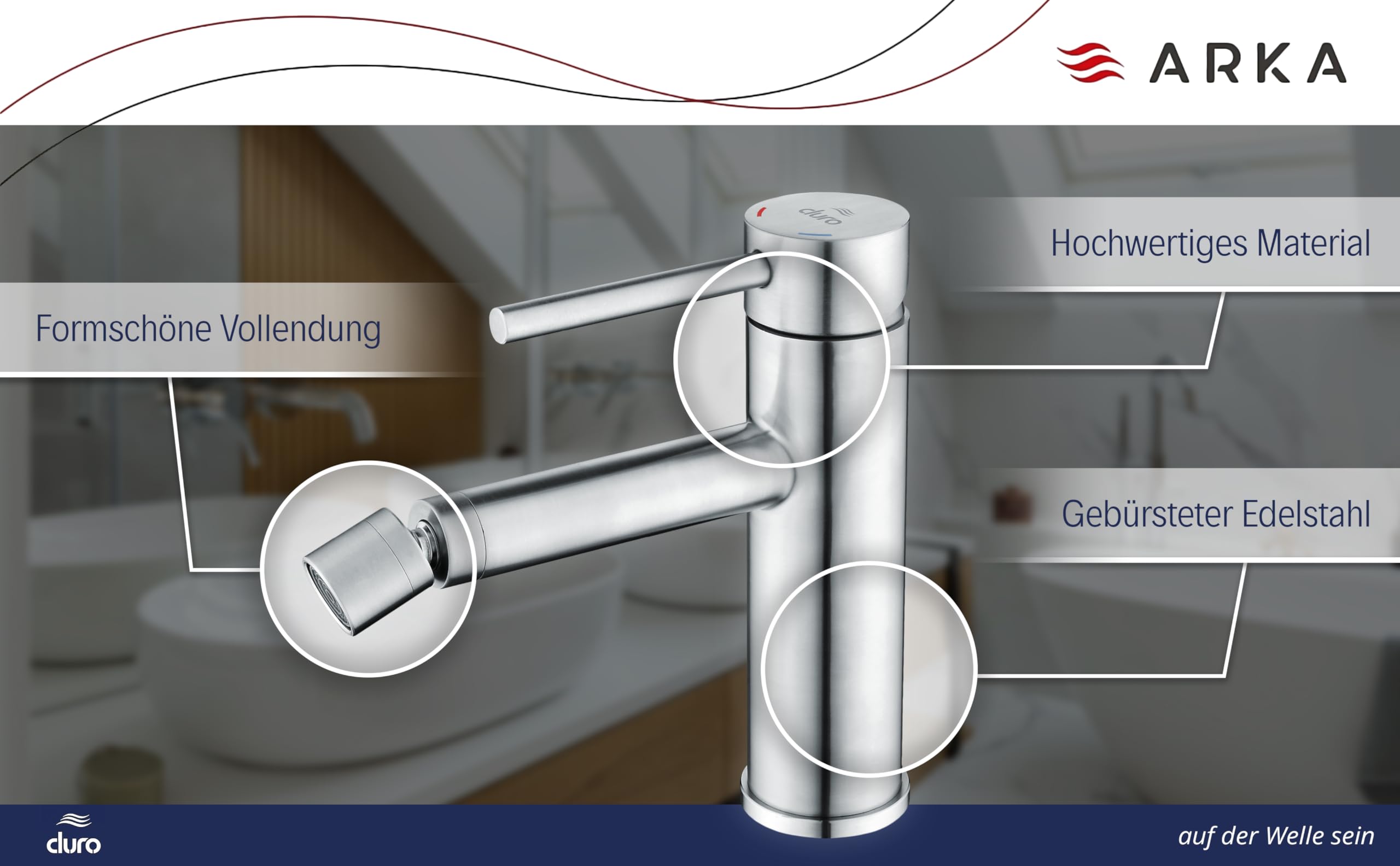 DURO Armatur Acero, für das Bidet, aus Gebürstetem Edelstahl, Wassersparend, Einhebel-Einloch-Wandbatterie mit Festem Auslauf und Beweglicher Strahlführung, Durchflussklasse A, Geräuschklasse II