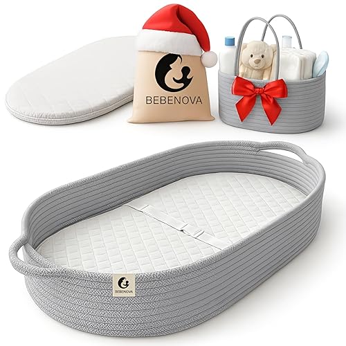 BEBENOVA - Cesta cambiadora de bebé con 02 fundas impermeables y cambiador de bebé, cesta de pañales y bolsa de algodón, cubremesa cambiador