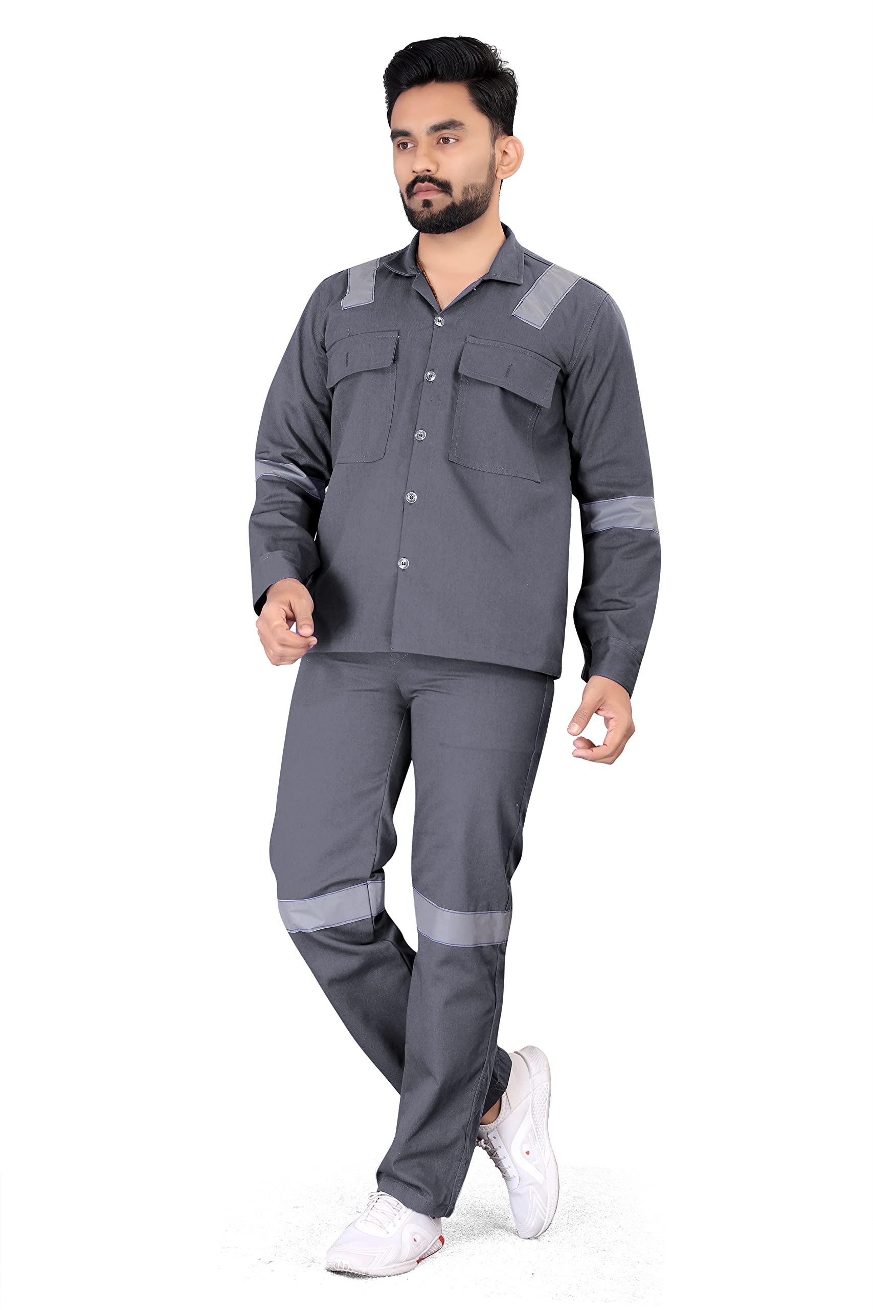 Men's Reguler Fit Cotton Industrial Work wear Coveralls Shirt and Pant with Two Inch Reflective Tape