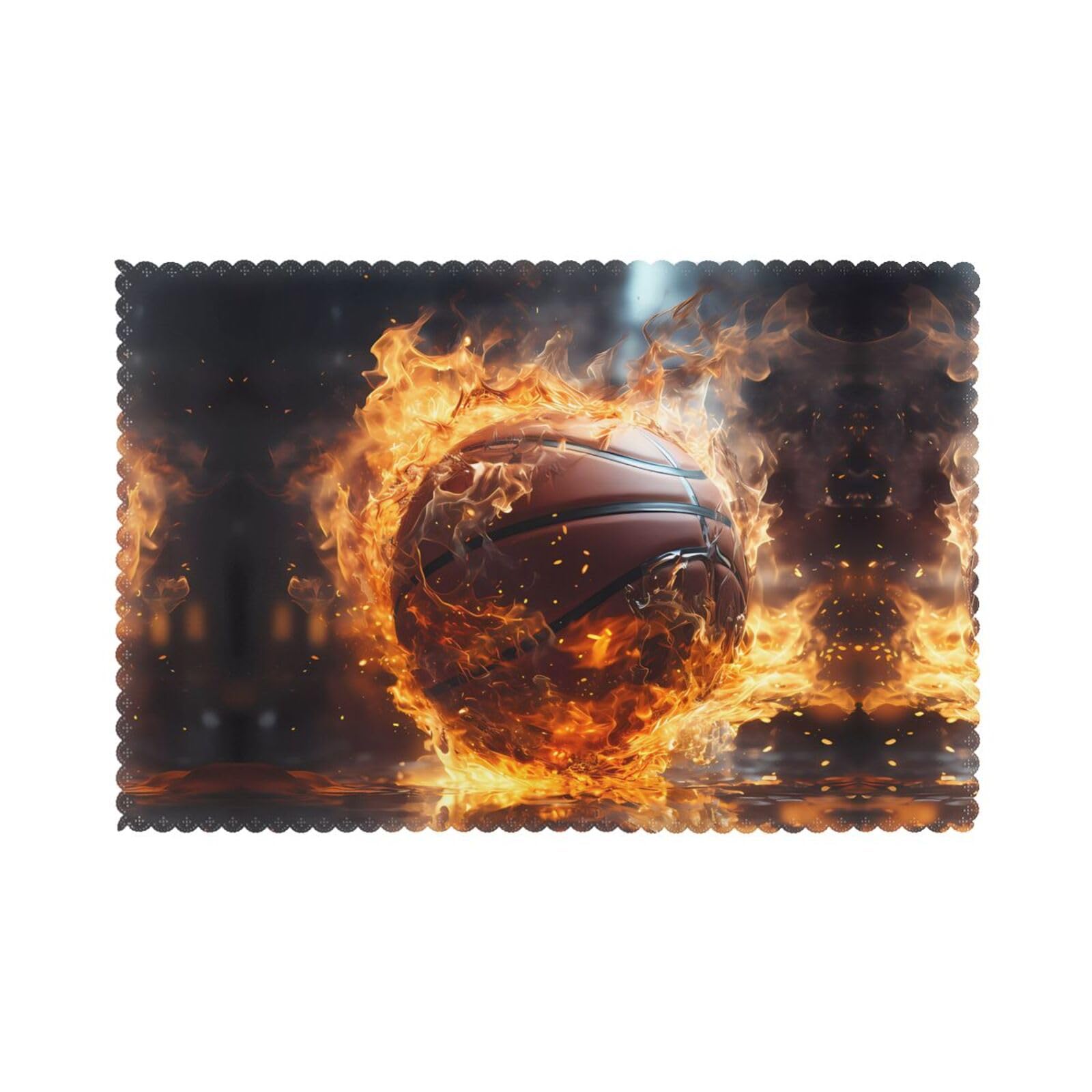 Basketball on Fire and Water Flame Splashing Printed table mat set (6 pieces) - Aesthetic upgrade for family gatherings and hotel banquets