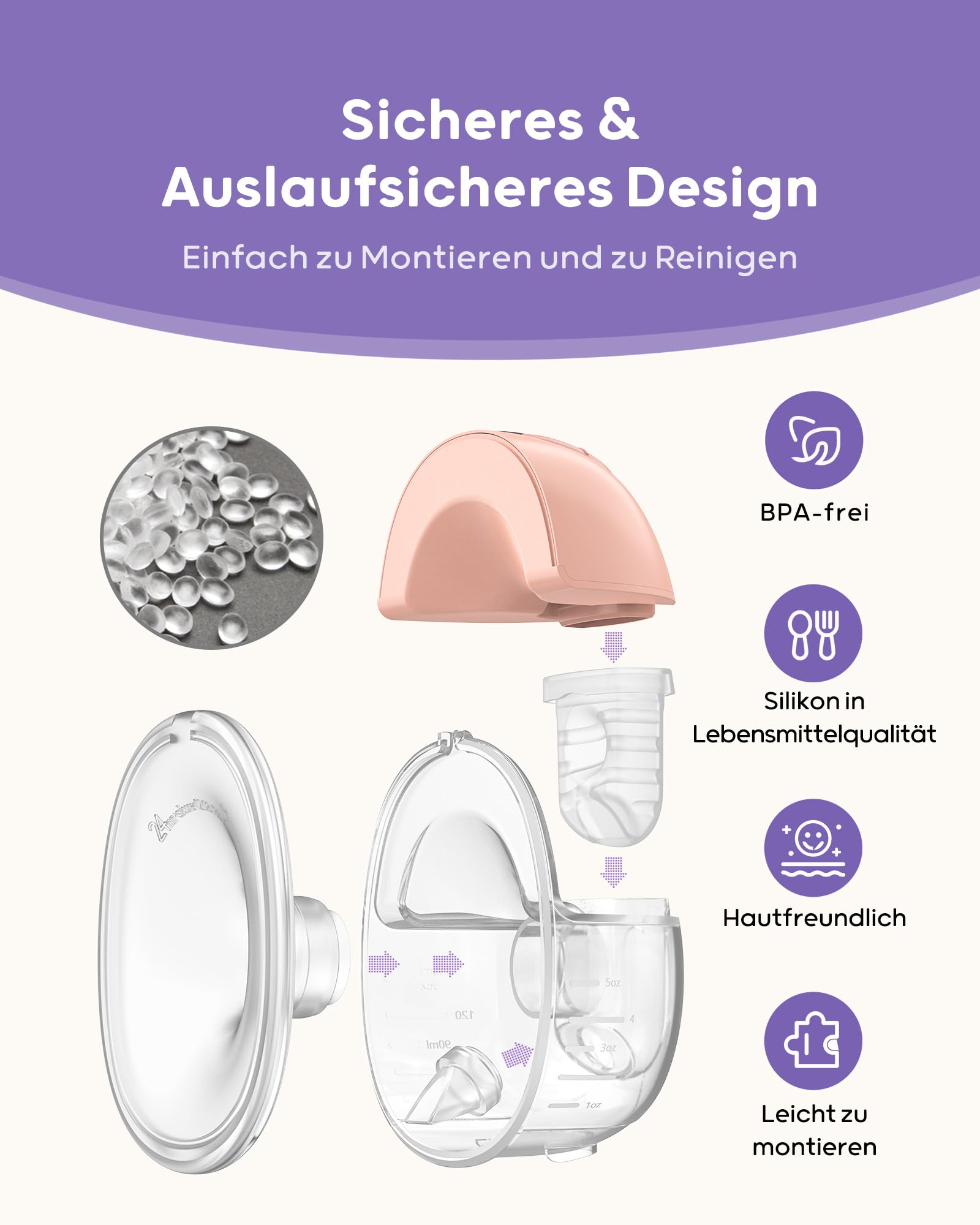 Nuliie Tiralatte elettrico a mani libere S32, tiralatte portatile indossabile, 4 modalità, 9 livelli, flangia comoda da 24 mm, accessori più privati e sostituiti inclusi (2 confezioni, rosa)