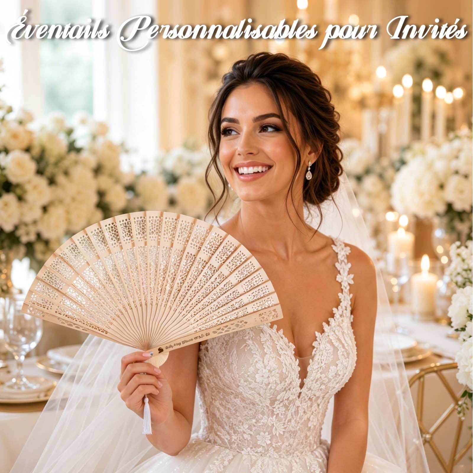 Lot de 100 Éventails Personnalisables en Bois pour Invités de Mariage, Personnalisé Cadeau EVJF & Décoration EVJF, Idéal pour Mariage et Fête d' Été