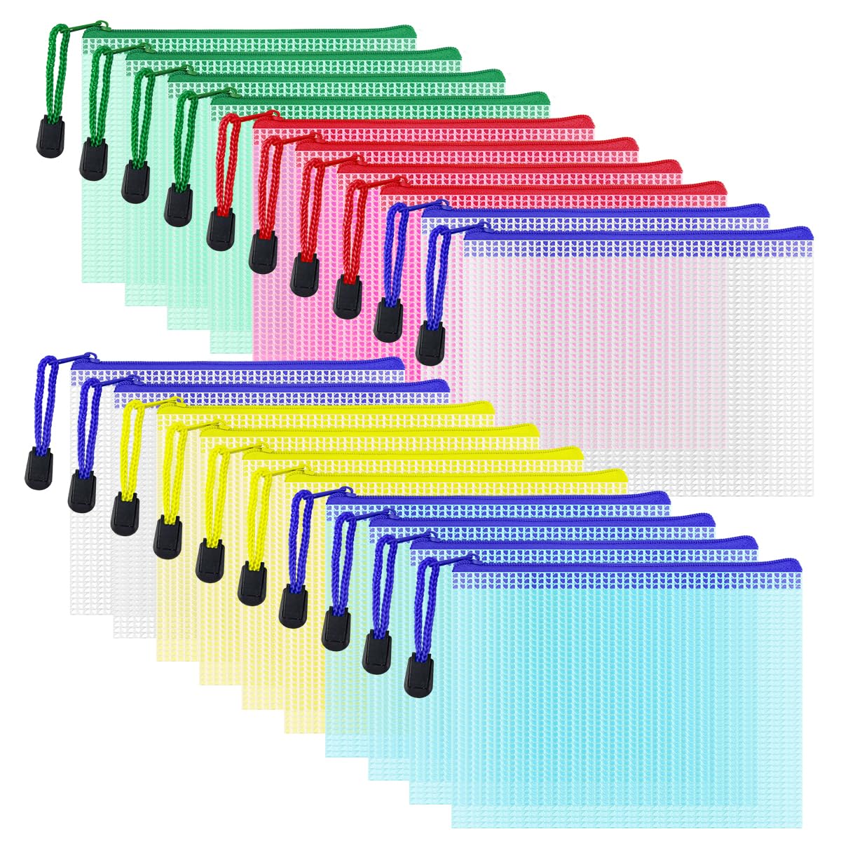 COWORK-UP 20Pcs Small Plastic Wallets A6 Mesh Zipper Bags Small Toy Storage Pouch for Flashcards Crafts Supplies