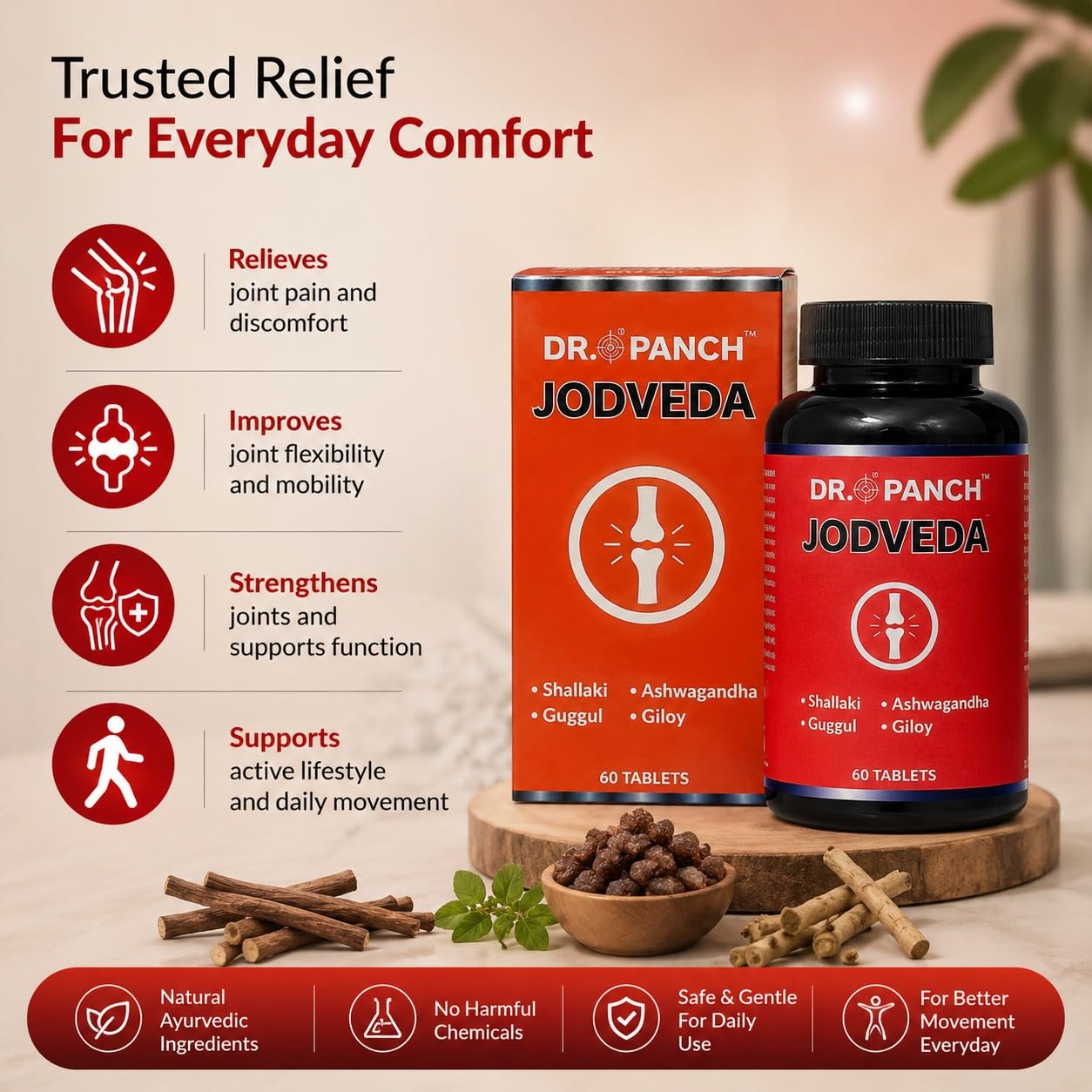 Jodveda 60 Tablets | Ayurvedic Joint Pain Relief & Mobility Support Tablets | Shallaki, Guggul, Ashwagandha & Giloy | Bone Strength & Flexibility Booster — Amazon image 6