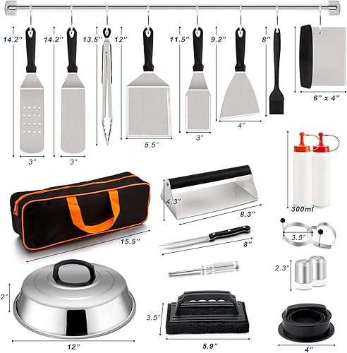 Miniatura 2 de HaSteeL - Juego de 20 accesorios para parrilla, juego de herramientas Teppanyaki de acero inoxidable para interiores y exteriores, barbacoa,