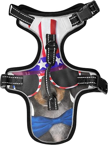 Dachshund Sausage Dog USA Flag No Pull Vest Harness, Padded Reflective Adjustable Harnesses with Leash Clips Easy Control Handle for Small to Large