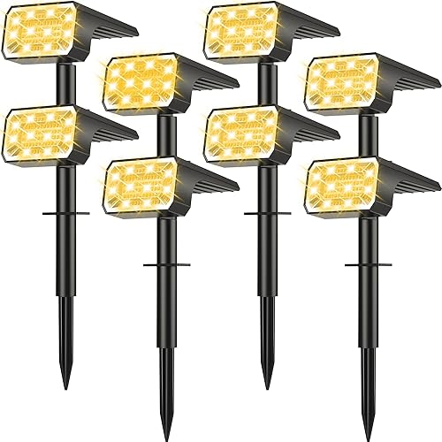 Miniatura 14 de Luces solares de 3 colores para exteriores, impermeables, IP65, para patio, 52 LED, 600 lúmenes, focos solares de paisaje, luces de pared de Blanco