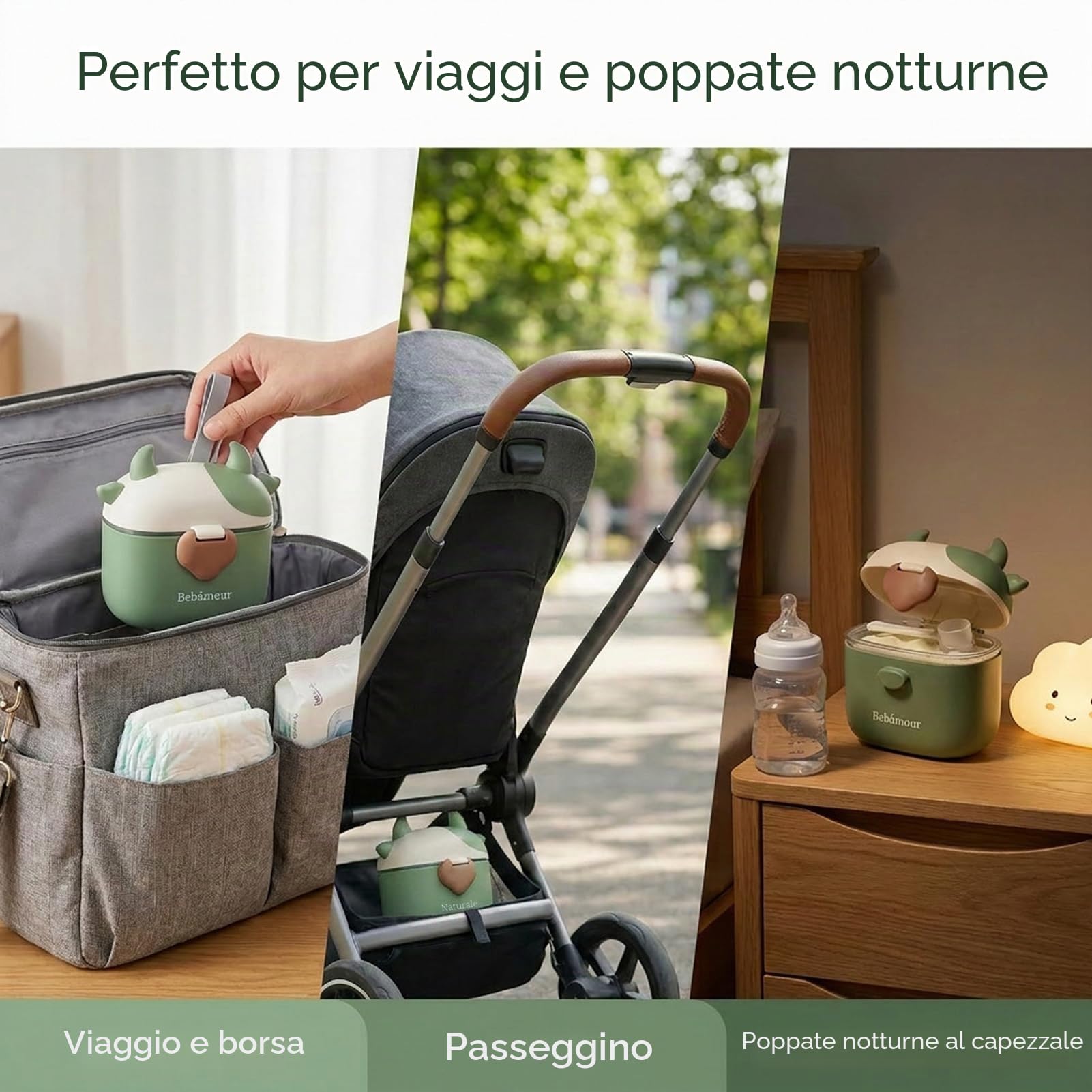 Bebamour Formula Dispenser Latte in Polvere 460 ML Contenitori Snack Portatile New Black