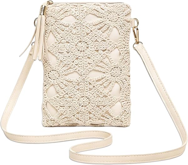 BSITSSS Sac a Main Femme Fleurs Ajourées, Blanc Cuir Sac à Bandoulière avec Germeture à Glissière, Sac Besace Pochette avec Réglables Bandoulière pour Telephone Portable Women Girl | sac a main femme - 1