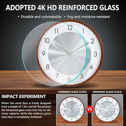 Miniatura 5 de Reloj de pared silencioso de grano de madera de 12 pulgadas, funciona con pilas, con números grandes, relojes de pared decorativos analógicos que no