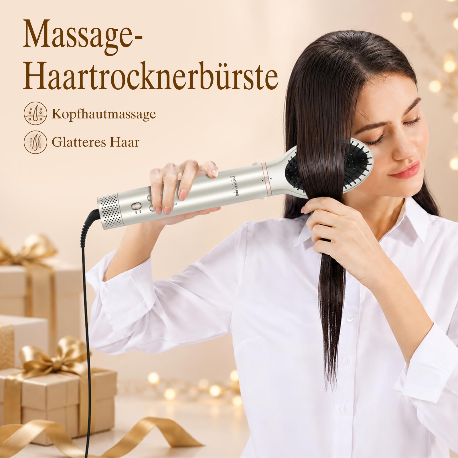 7 in 1 AirStyler, Automatische Doppelspannung MaxAIR 2.0 Multi-Styler Set | mit Luftglätter, 28mm automatischer Lockenwickler, 110000 U/Min, Glättender Finish-Aufsatz, Diffusor, Champagnersilber