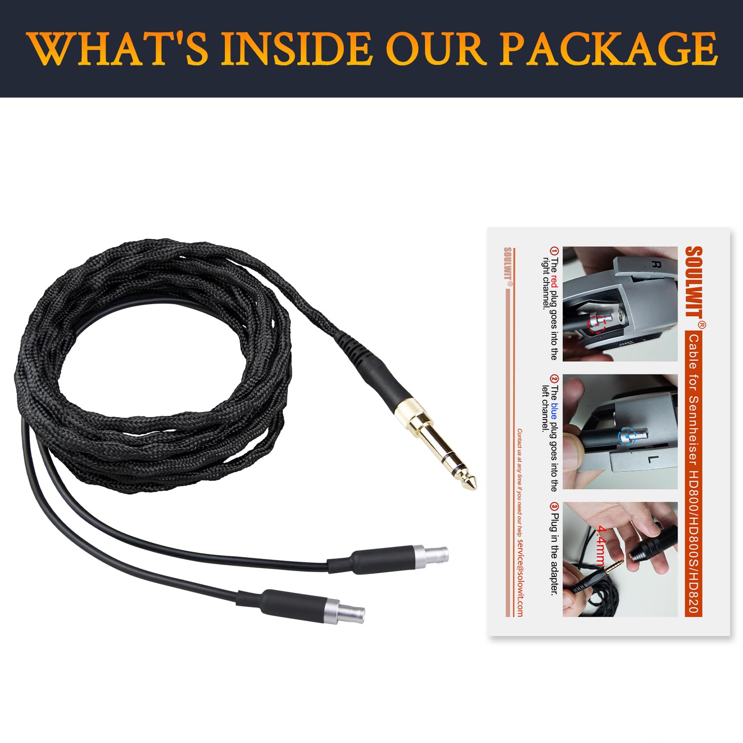 SOULWIT Kopfhörer Kabel für Sennheiser HD800/HD800S/HD820, Ersatzkabel mit Nylongeflecht, 6N OCC + versilbertes OCC, 3 m, 3,5-mm-Stecker und 6,35-mm-Adapter