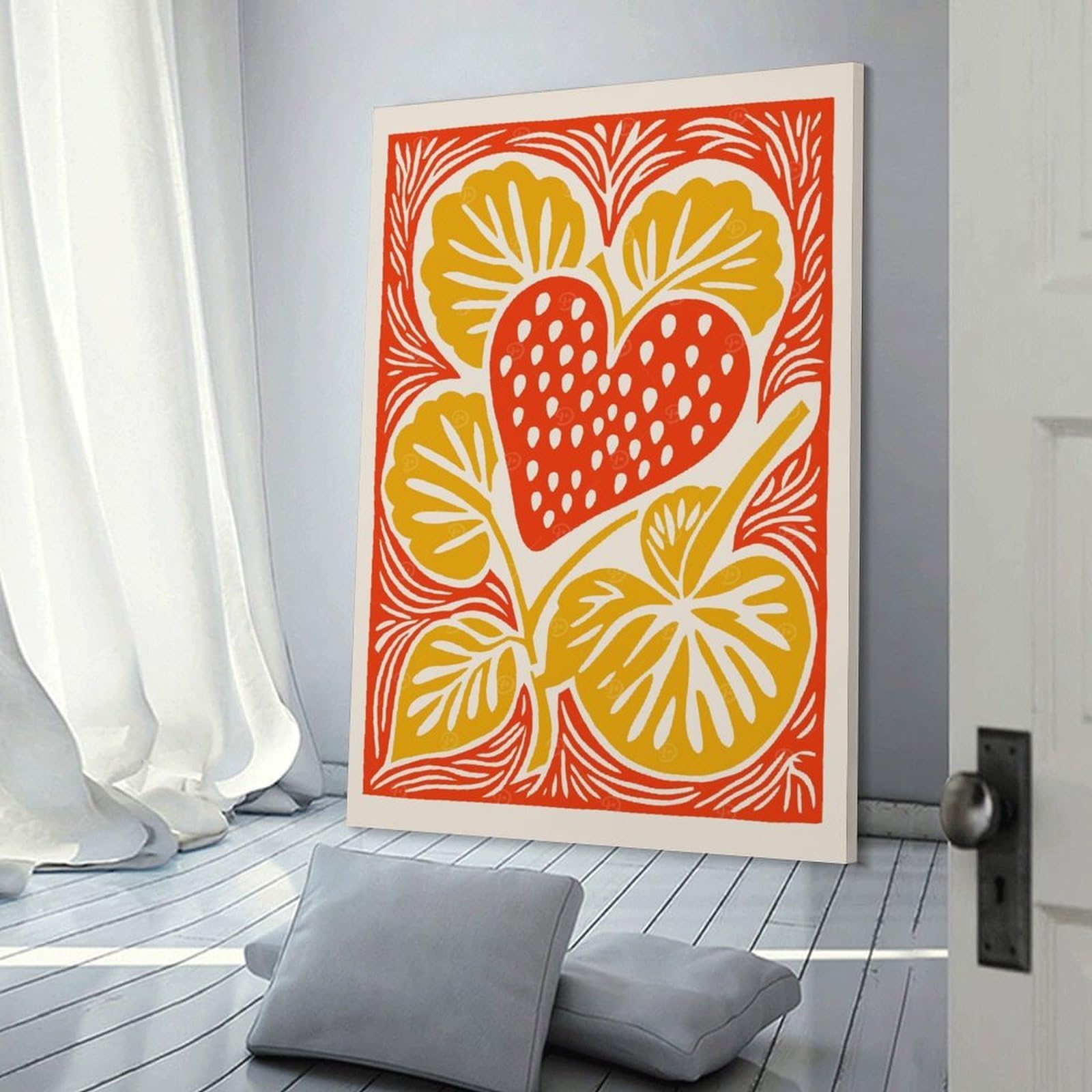 Junmoney Room Decor Wall Art Red Strawberry Heart, 12x18inch(30x45cm), for Home Lounge, Bedroom Or Reading Nook, Eye Catching Artwork for Blank Walls
